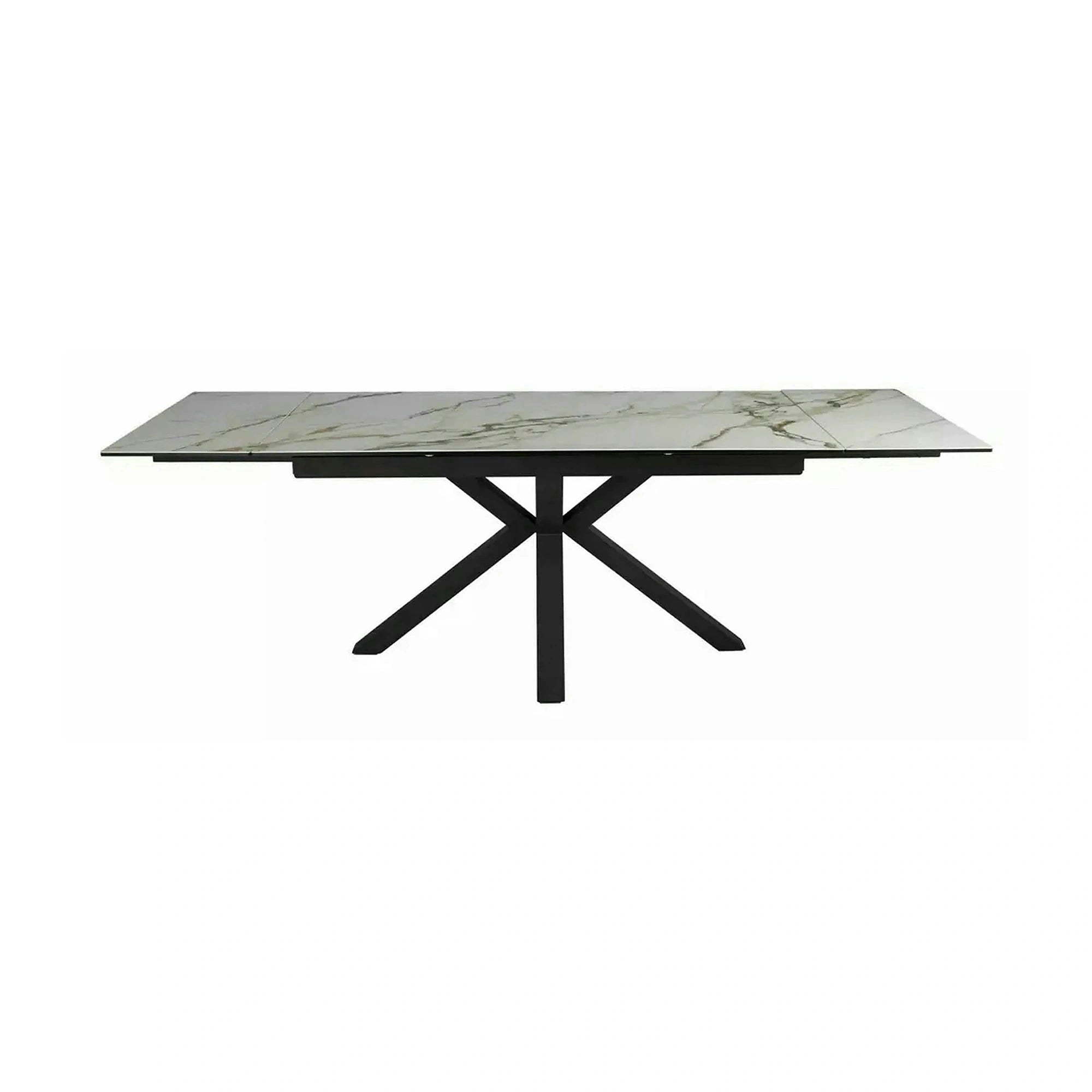 Masa extensibila sticla securizata COLUMBUS, alb cu efect de marmura/negru, sticla/ceramica/metal, 160/240x90x76 cm