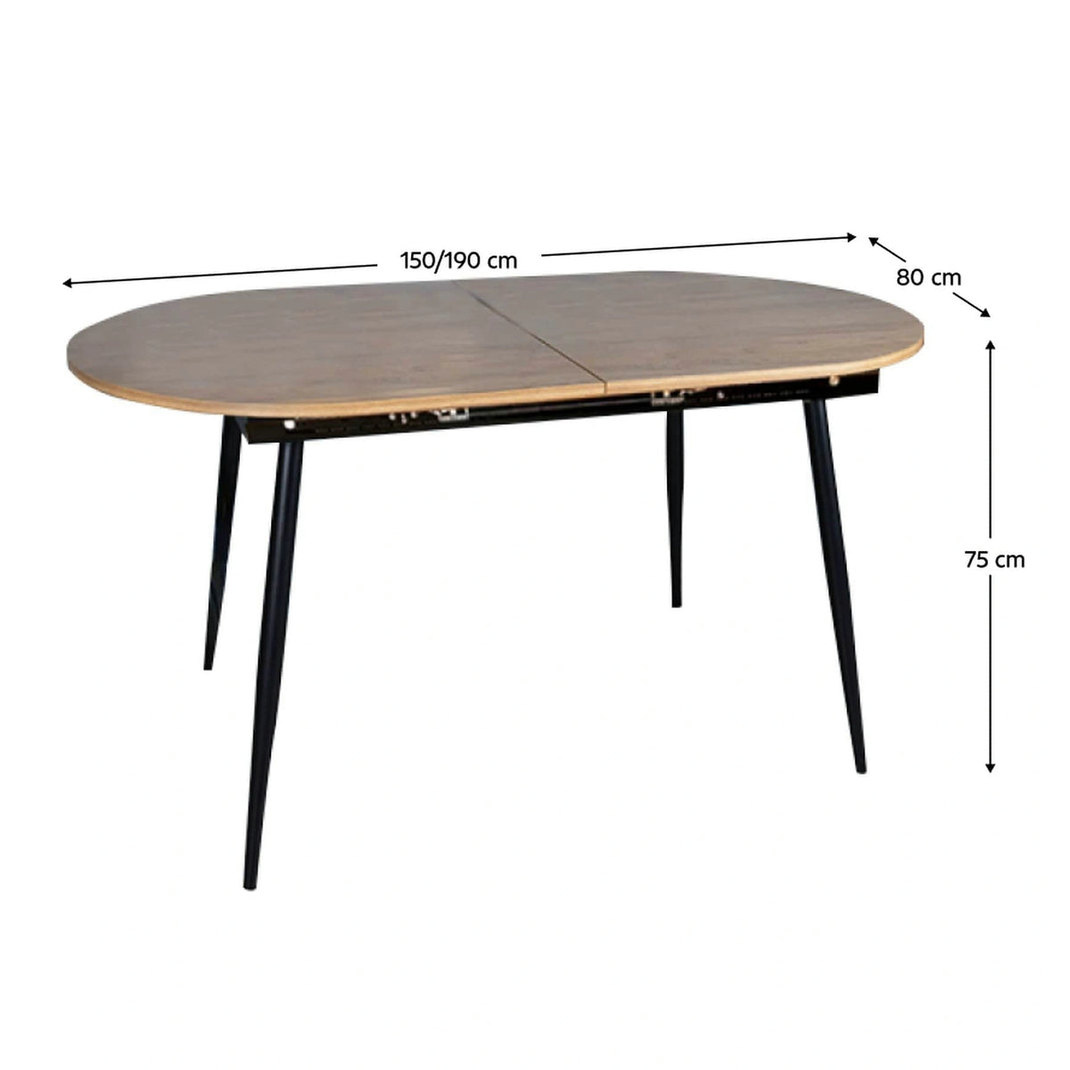 Masa extensibila TAMERON, stejar inchis/negru, 150/190x80x75 cm