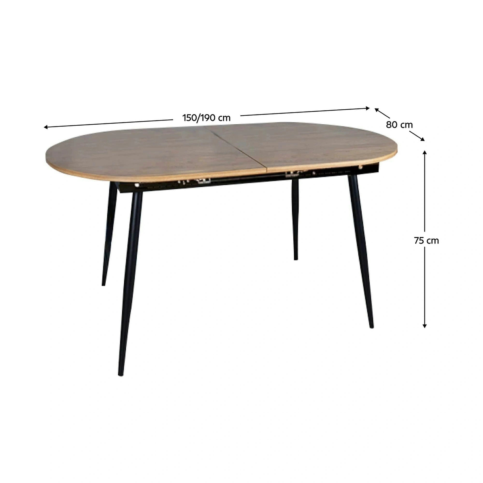 Masa extensibila TAMERON, stejar inchis/negru, 150/190x80x75 cm