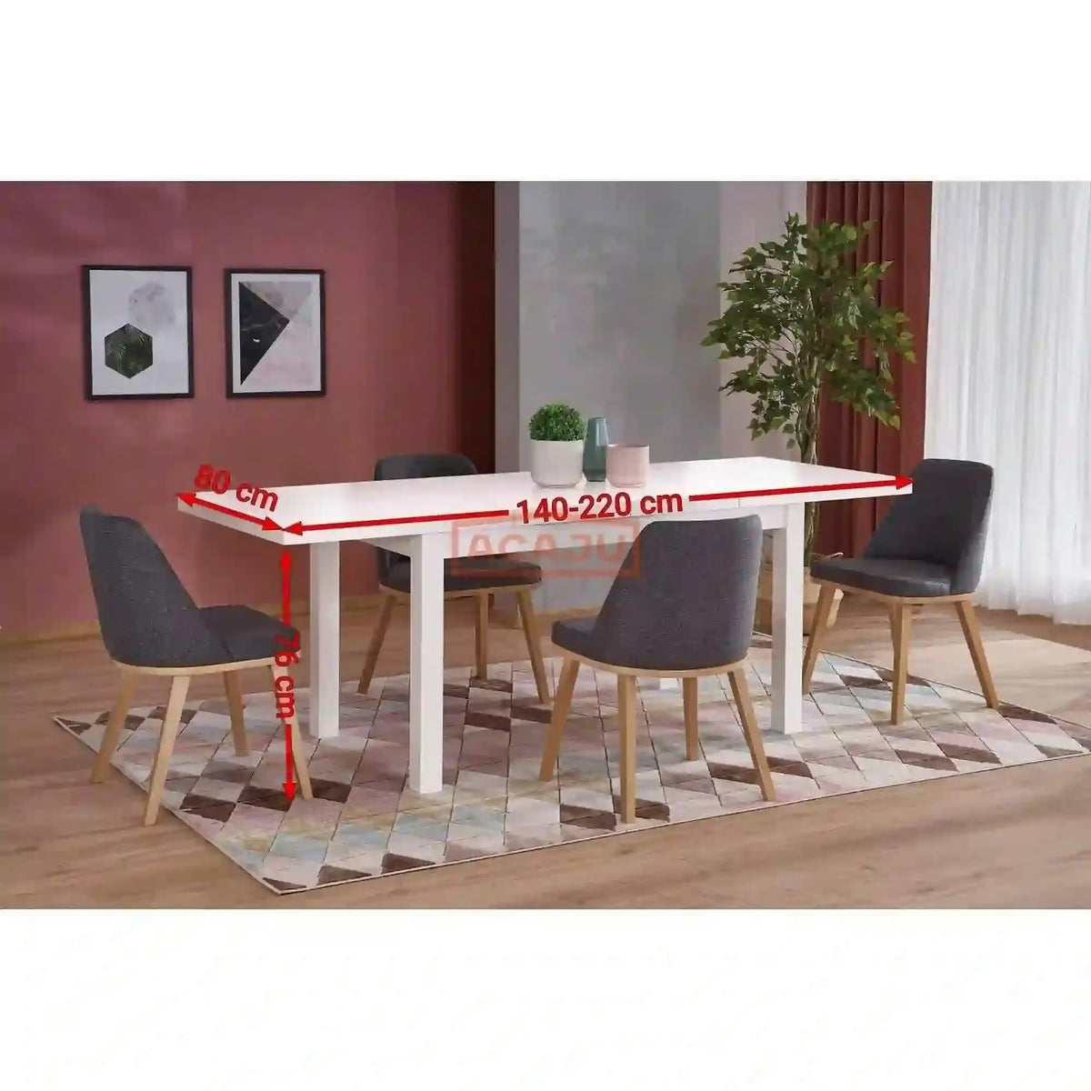 Masa extensibila TIAGO 2, alb, 140/220x80x76 cm