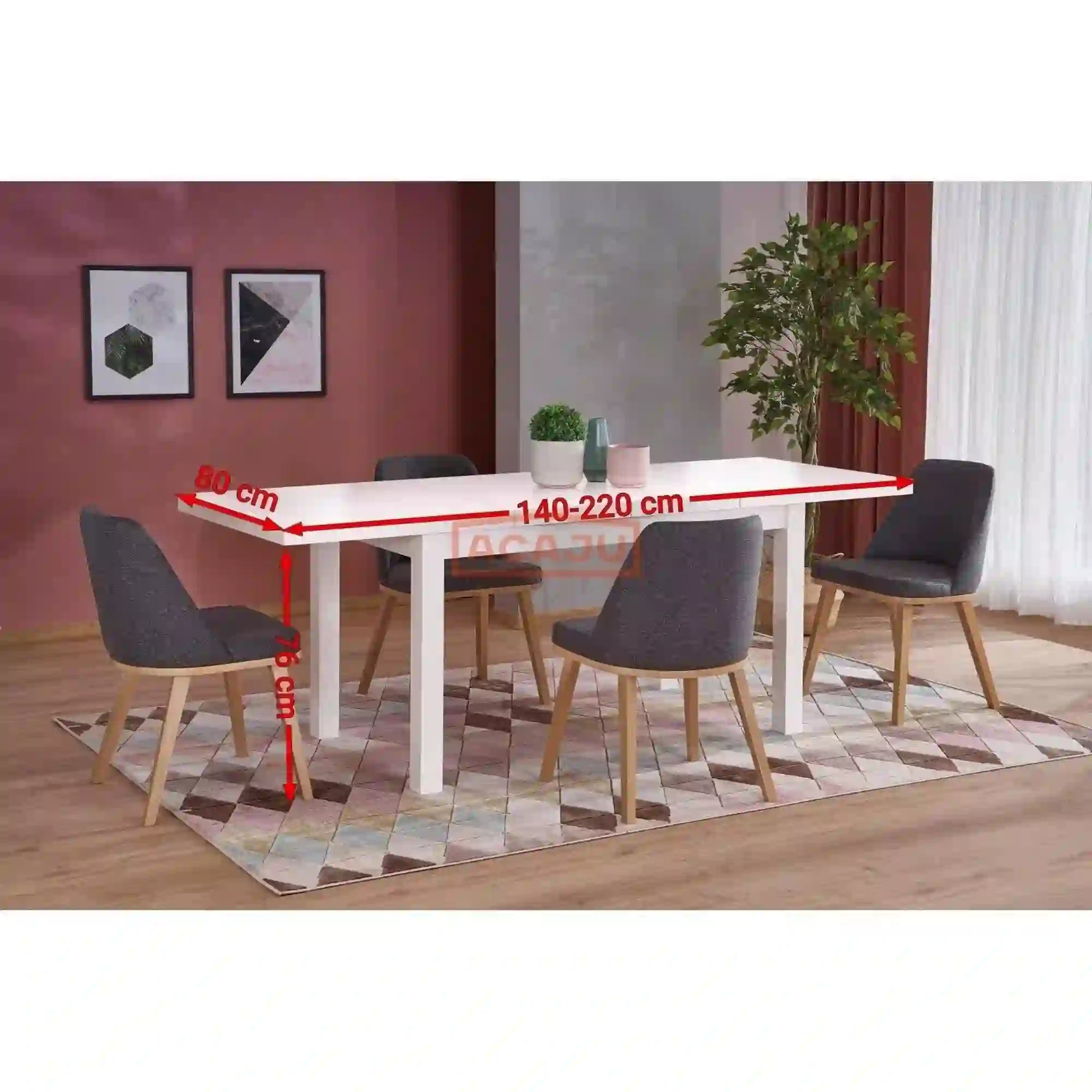 Masa extensibila TIAGO 2, alb, 140/220x80x76 cm