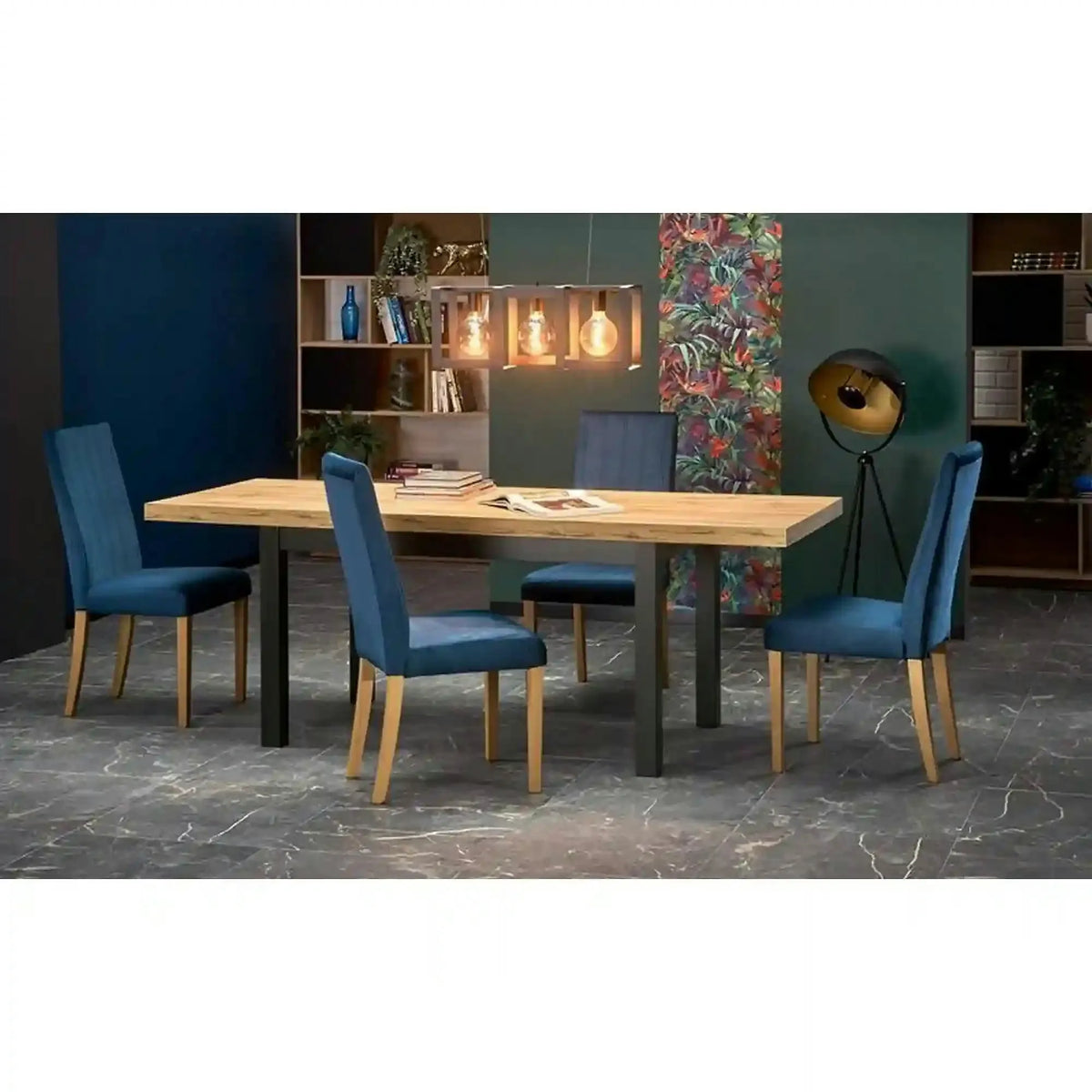 Masa extensibila TIAGO, stejar/negru, 140/220x80x76 cm