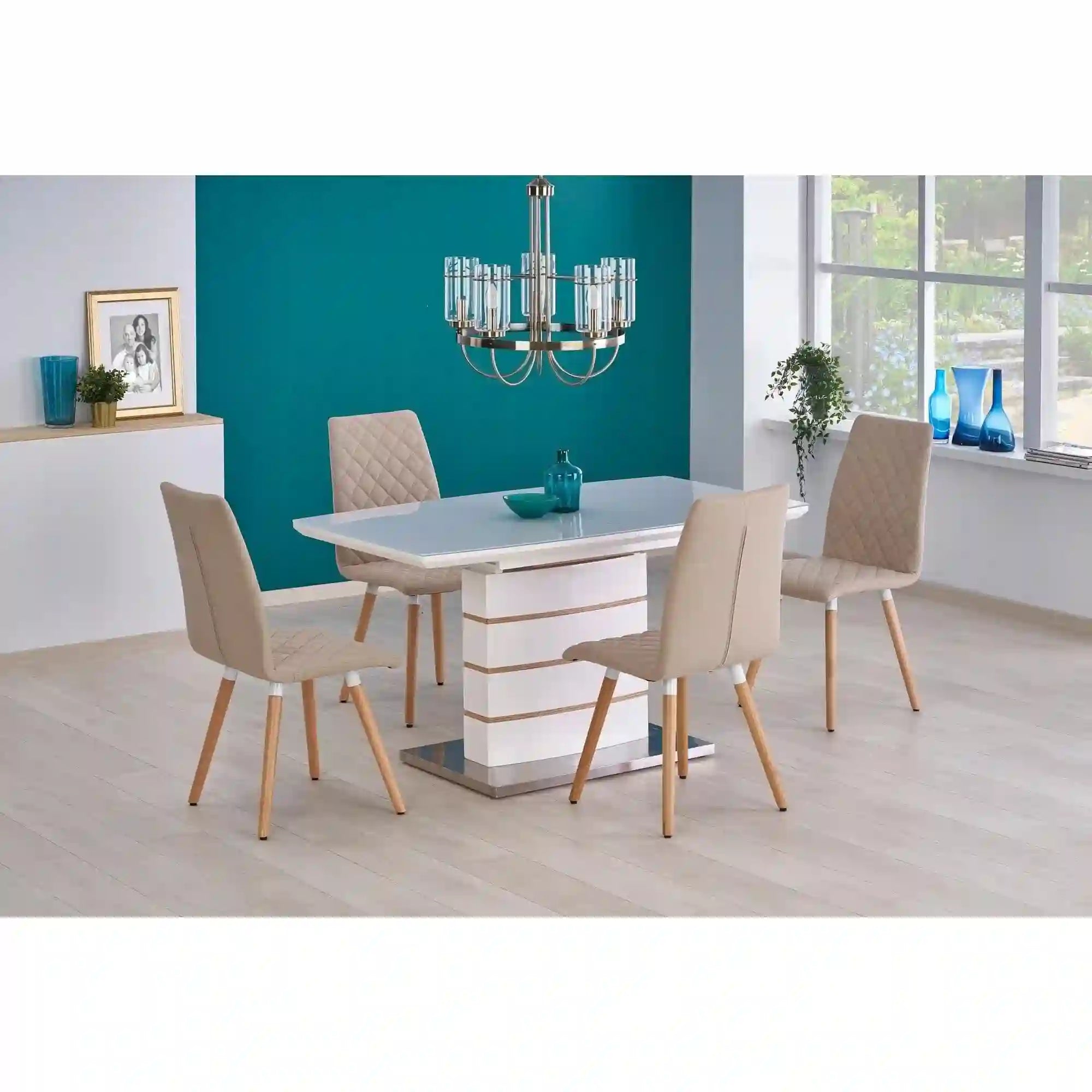 Masa extensibila TORONTO, stejar/alb, sticla/otel, 140/180x80x76 cm