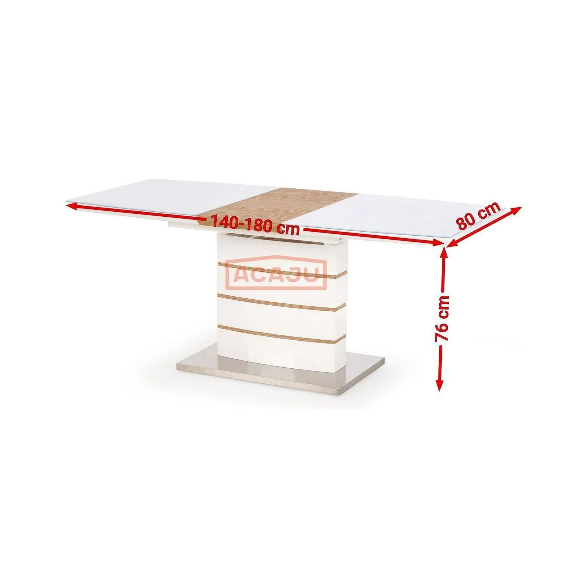 Masa extensibila TORONTO, stejar/alb, sticla/otel, 140/180x80x76 cm