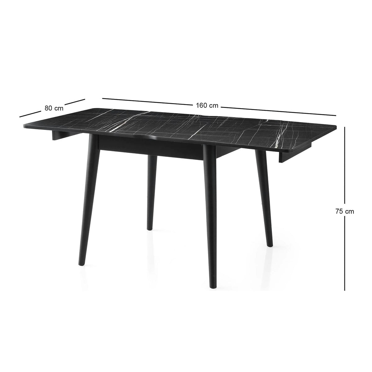 Masa extensibila TOTEM 3041, negru cu efect de marmura, PAL melaminat, 80/160x80x75 cm