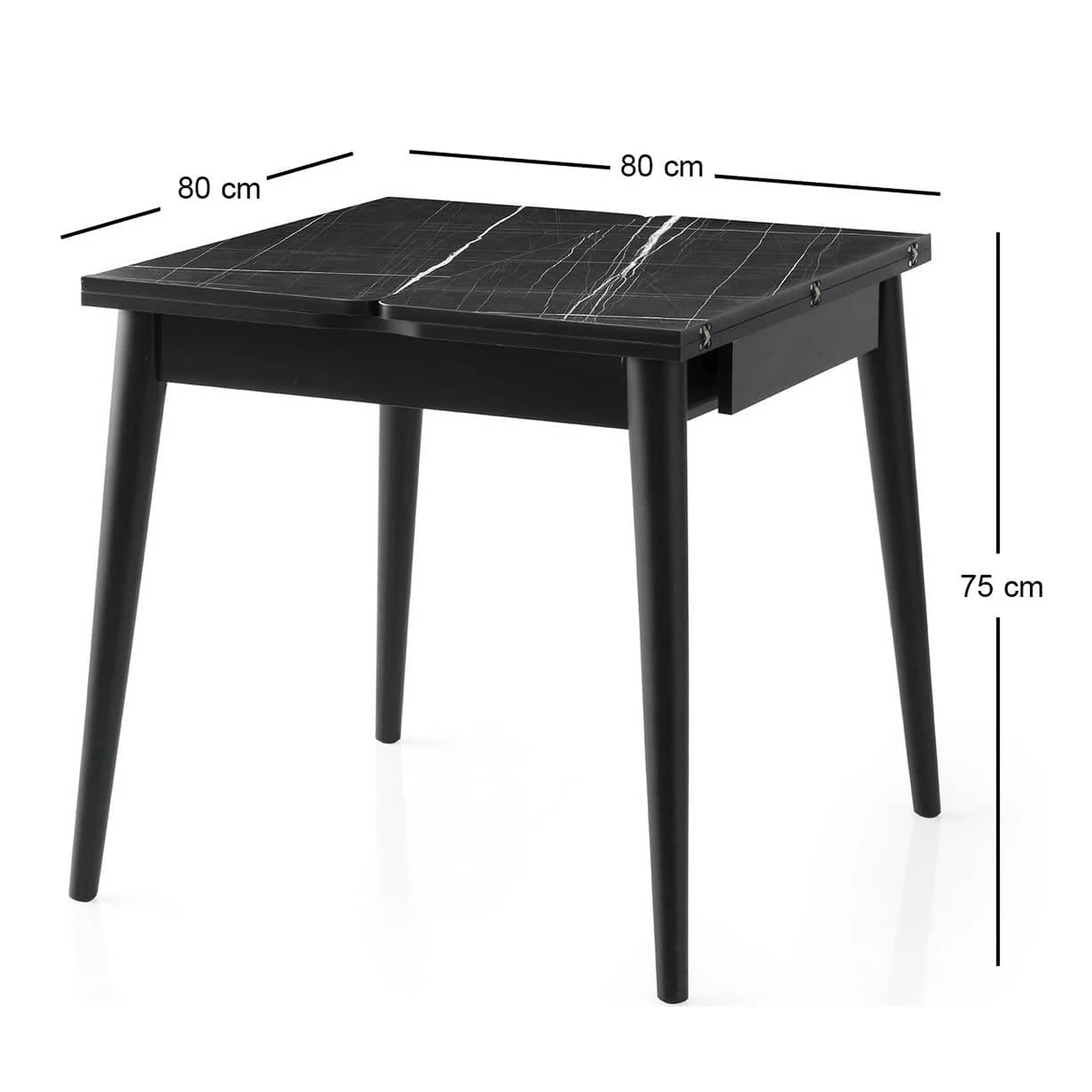 Masa extensibila TOTEM 3041, negru cu efect de marmura, PAL melaminat, 80/160x80x75 cm