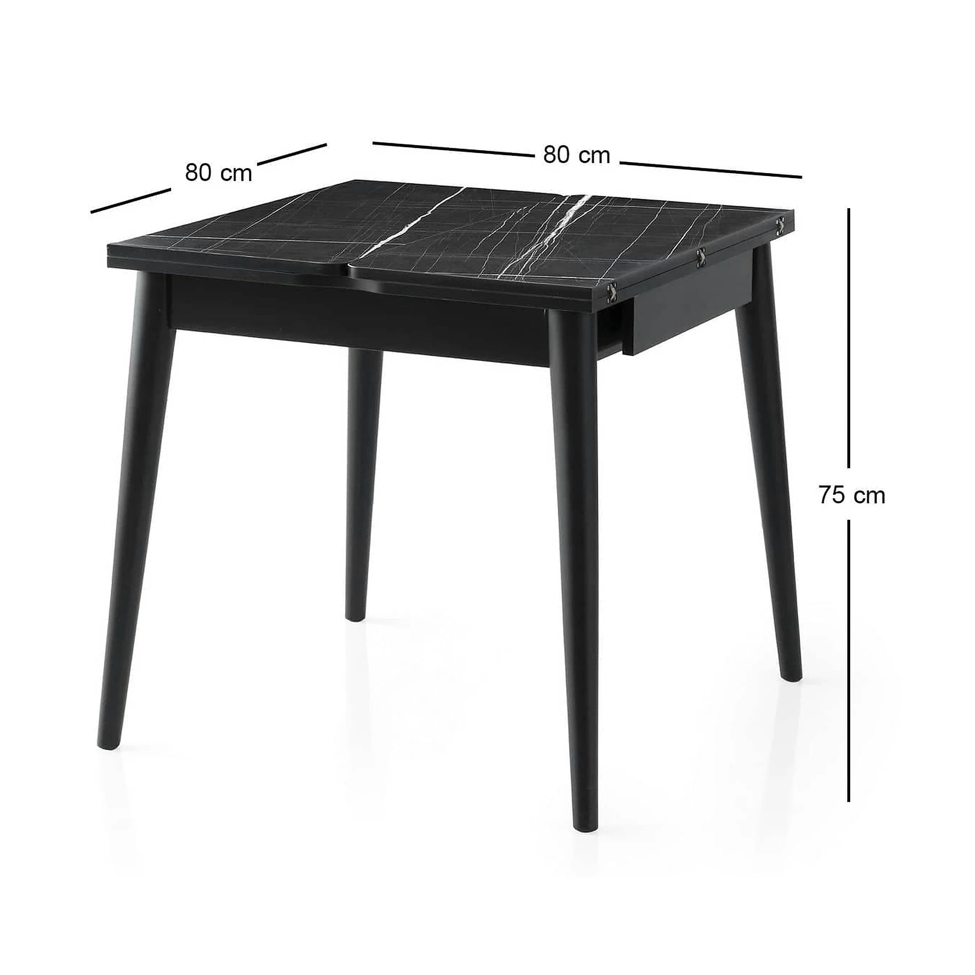 Masa extensibila TOTEM 3041, negru cu efect de marmura, PAL melaminat, 80/160x80x75 cm