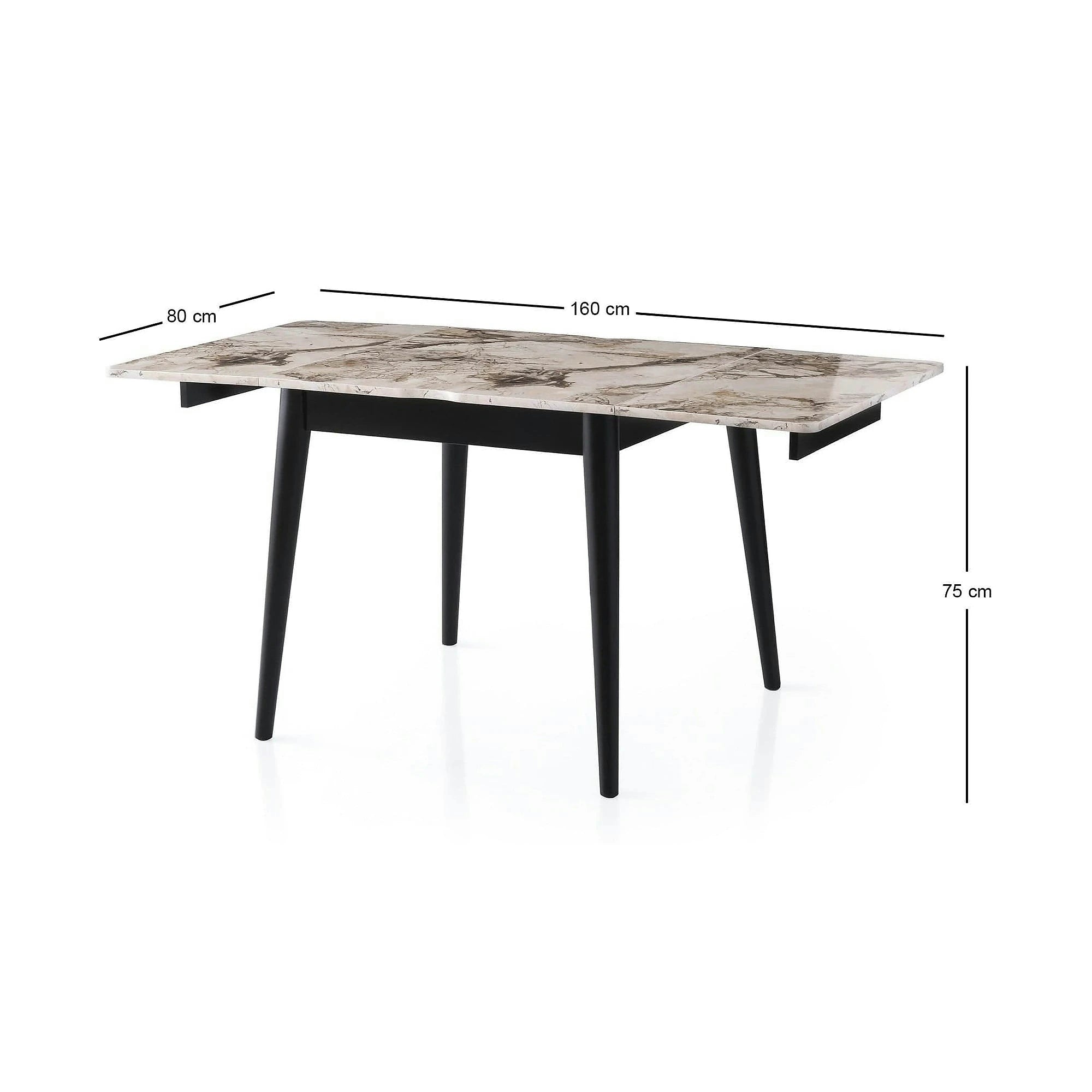 Masa extensibila TOTEM 3042, alb cu efect de marmura, PAL melaminat, 80/160x80x75 cm
