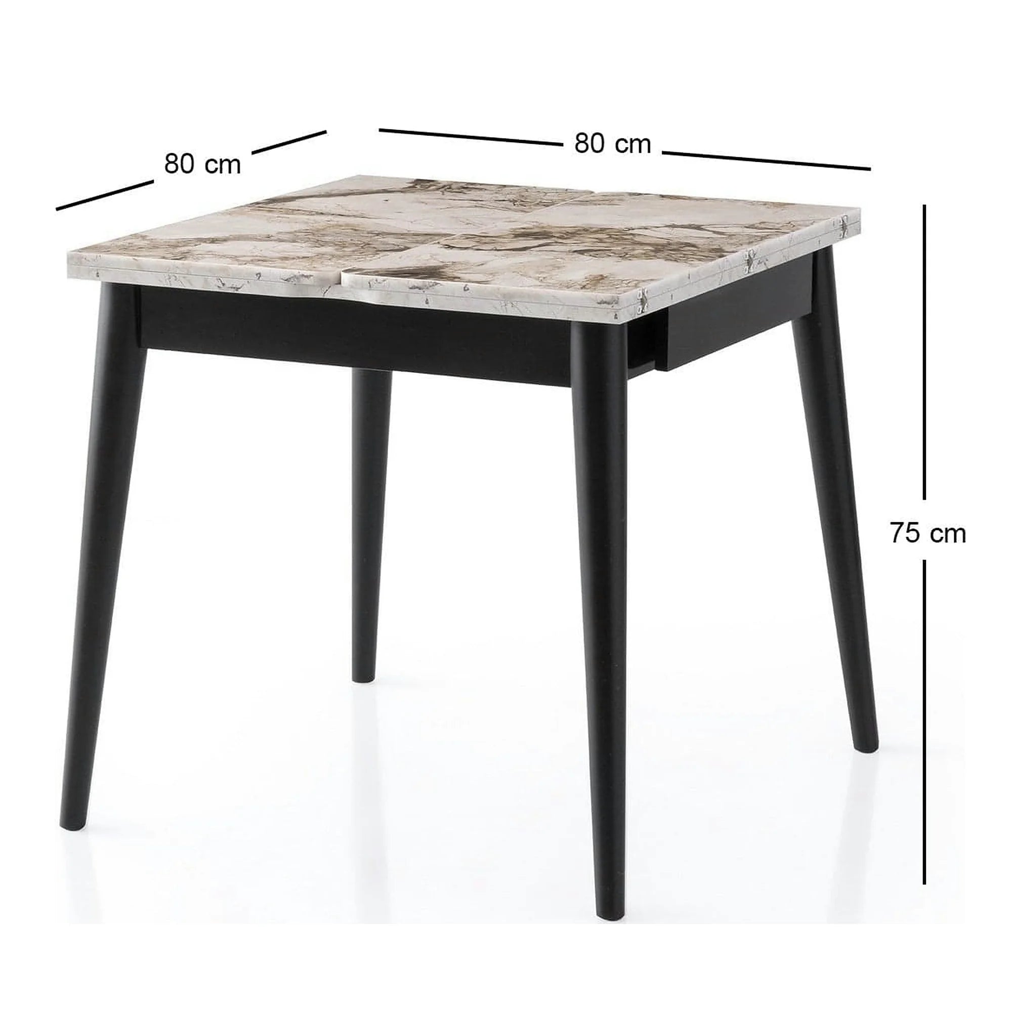 Masa extensibila TOTEM 3042, alb cu efect de marmura, PAL melaminat, 80/160x80x75 cm