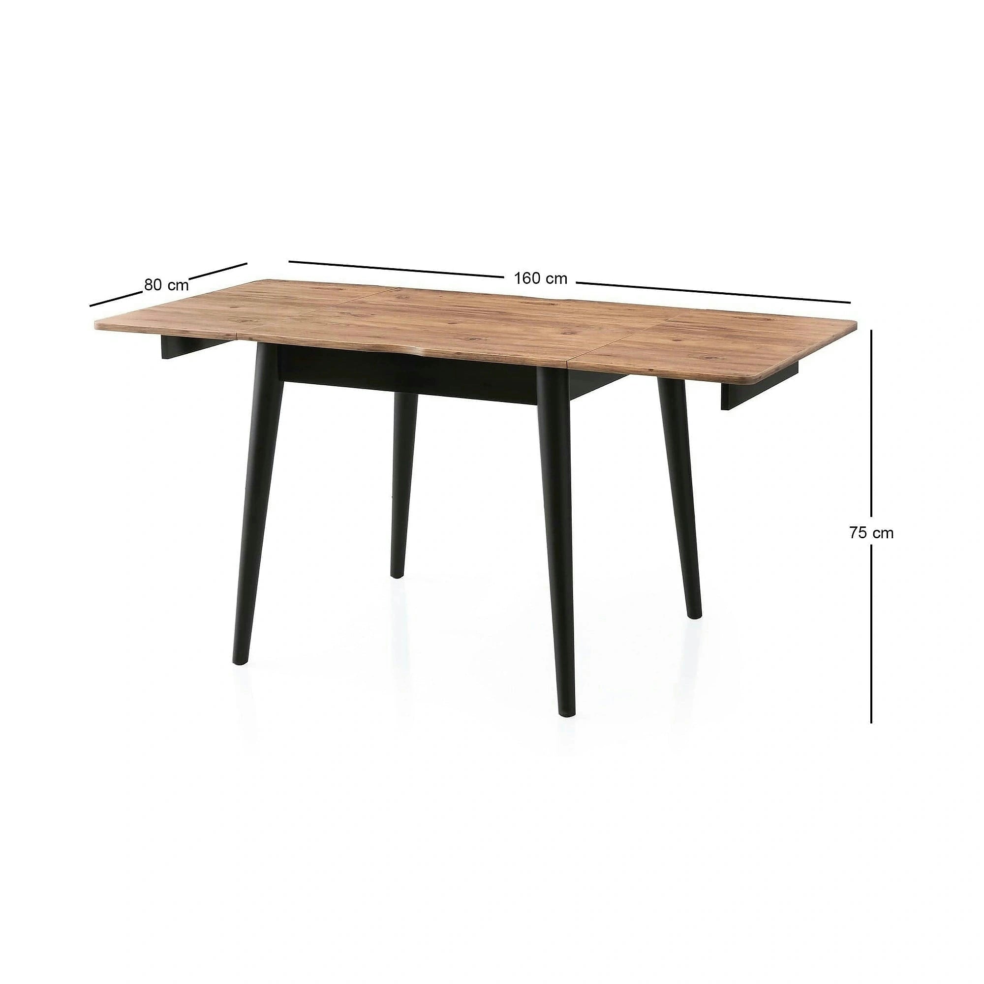 Masa extensibila TOTEM 3043, stejar/negru, PAL melaminat, 80/160x80x75 cm