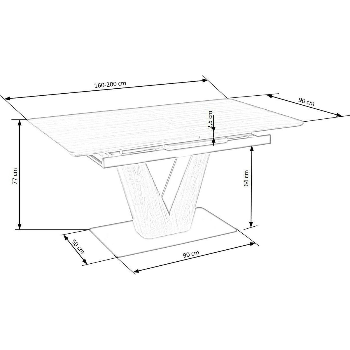 Masa extensibila UMBERTO, stejar/negru, 160/200x90x77 cm