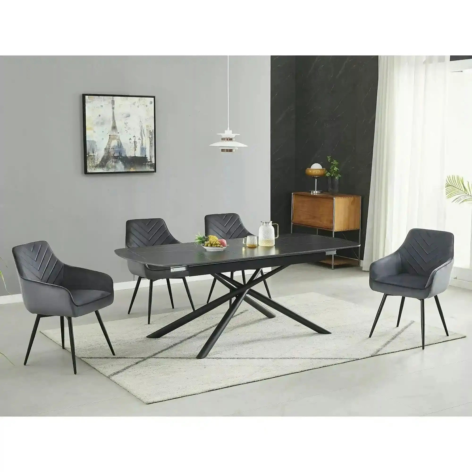 Masa extensibila VECTOR, negru mat cu efect de marmura, ceramica/metal, 160/200x90x76 cm