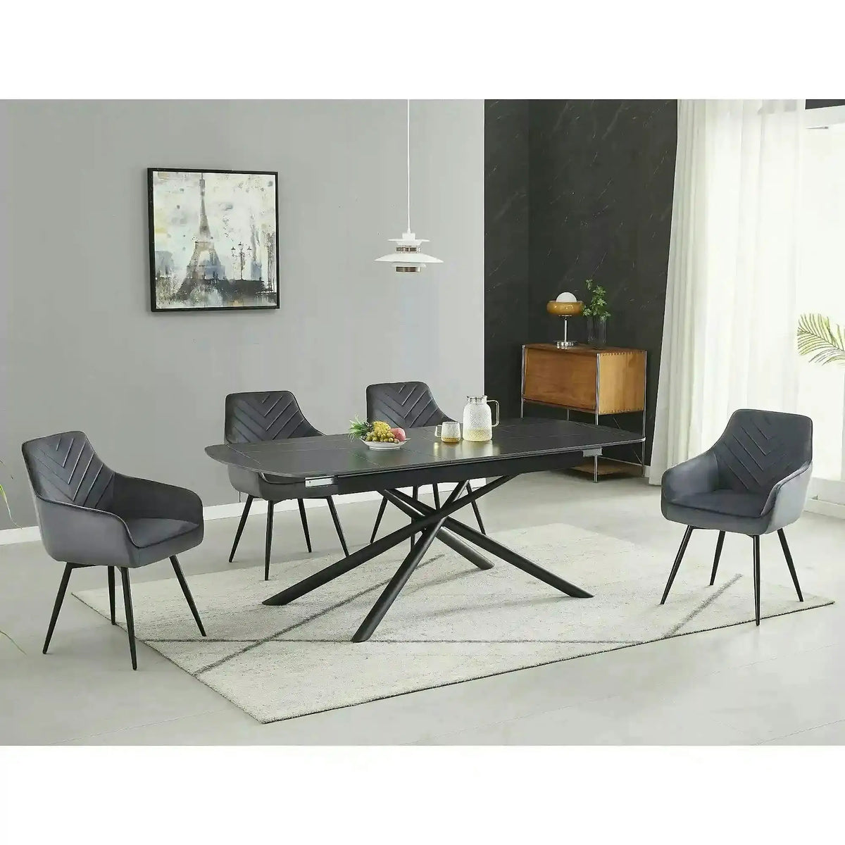 Masa extensibila VECTOR, negru mat cu efect de marmura, ceramica/metal, 160/200x90x76 cm