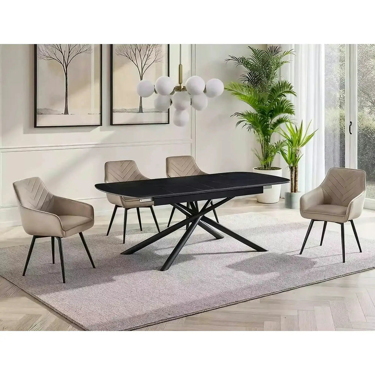 Masa extensibila VECTOR, negru mat cu efect de marmura, ceramica/metal, 160/200x90x76 cm