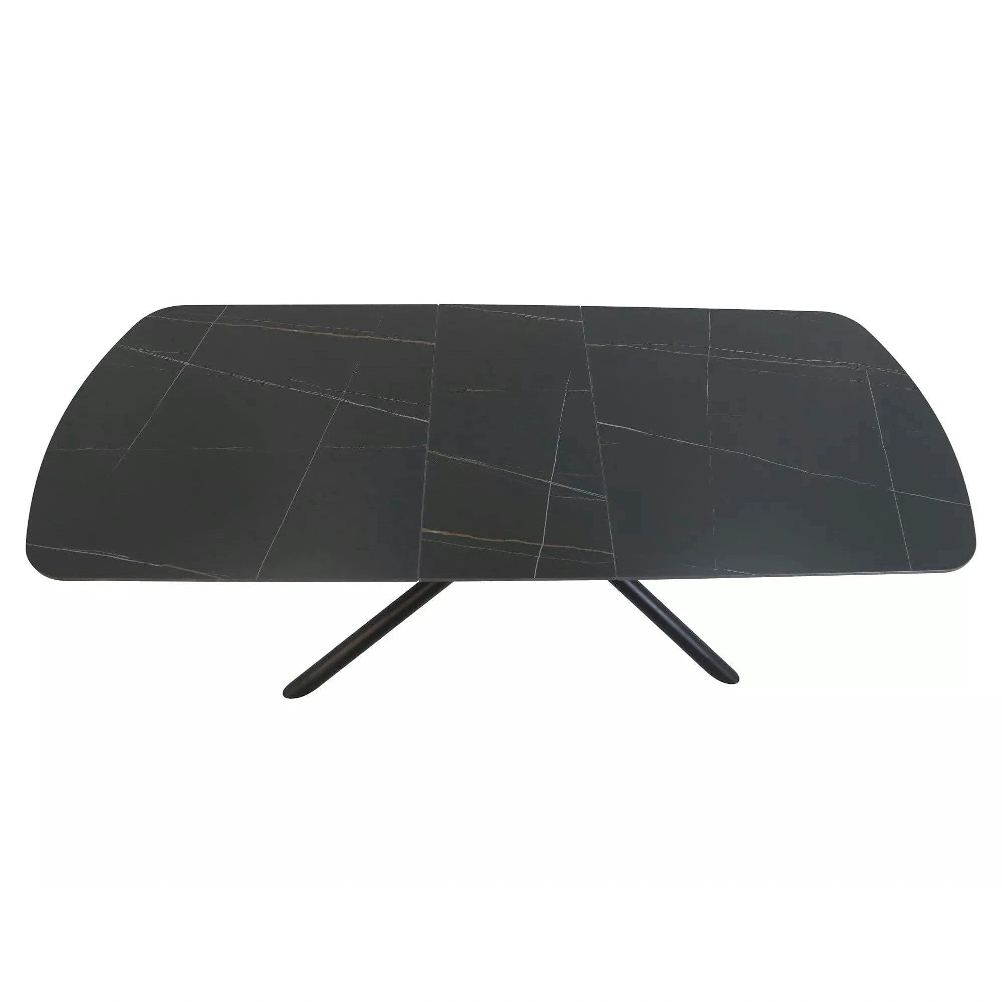 Masa extensibila VECTOR, negru mat cu efect de marmura, ceramica/metal, 160/200x90x76 cm