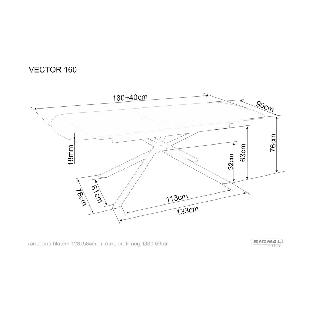 Masa extensibila VECTOR, negru mat cu efect de marmura, ceramica/metal, 160/200x90x76 cm