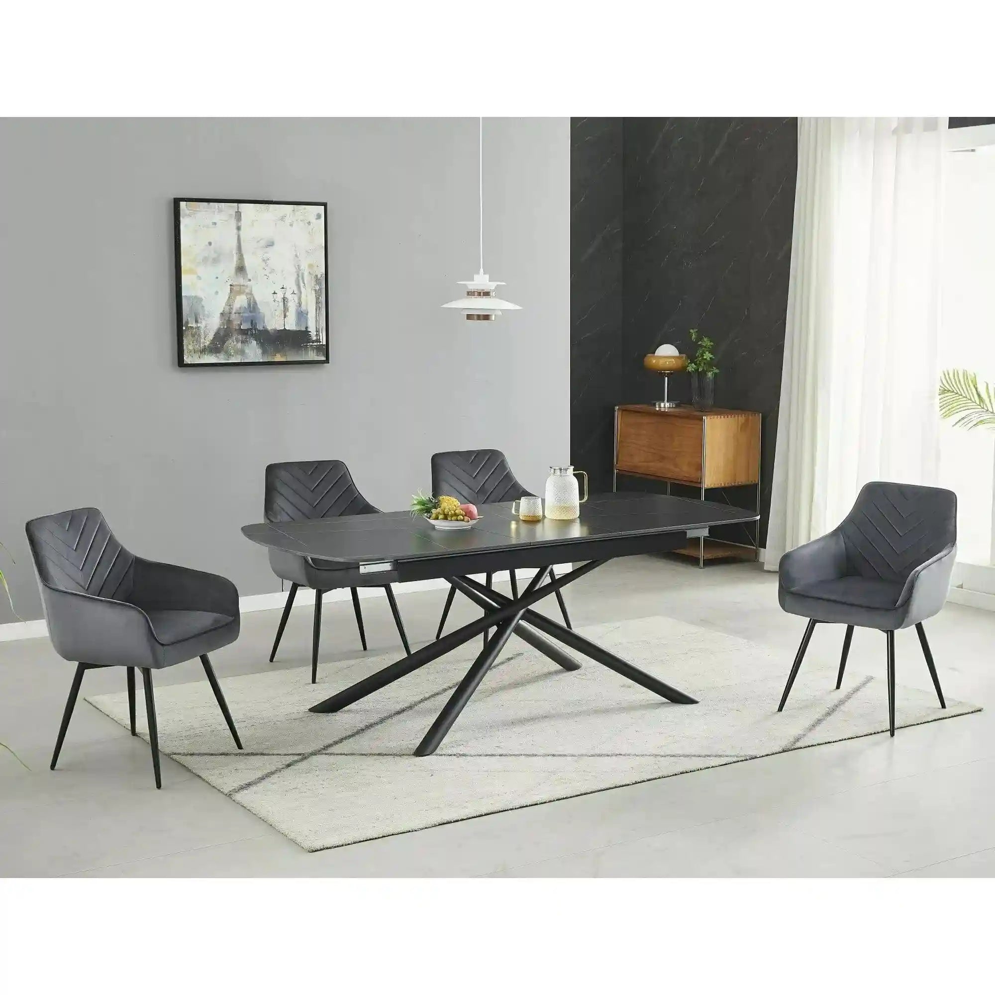 Masa extensibila VECTOR, negru mat cu efect de marmura, ceramica/metal, 160/200x90x76 cm