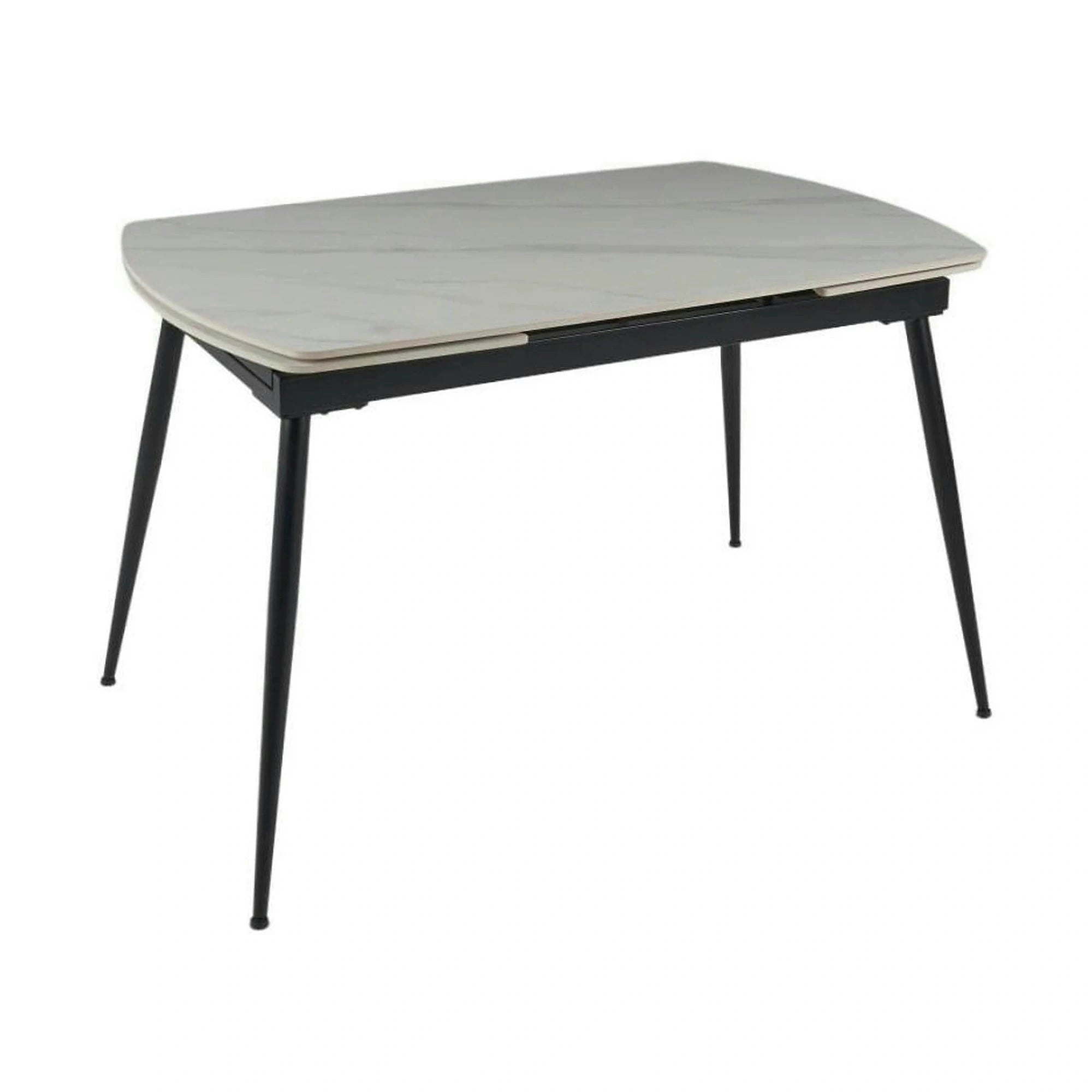 Masa extensibila VELA, alb cu efect de marmura/negru, ceramica/metal, 110/170x75x76 cm