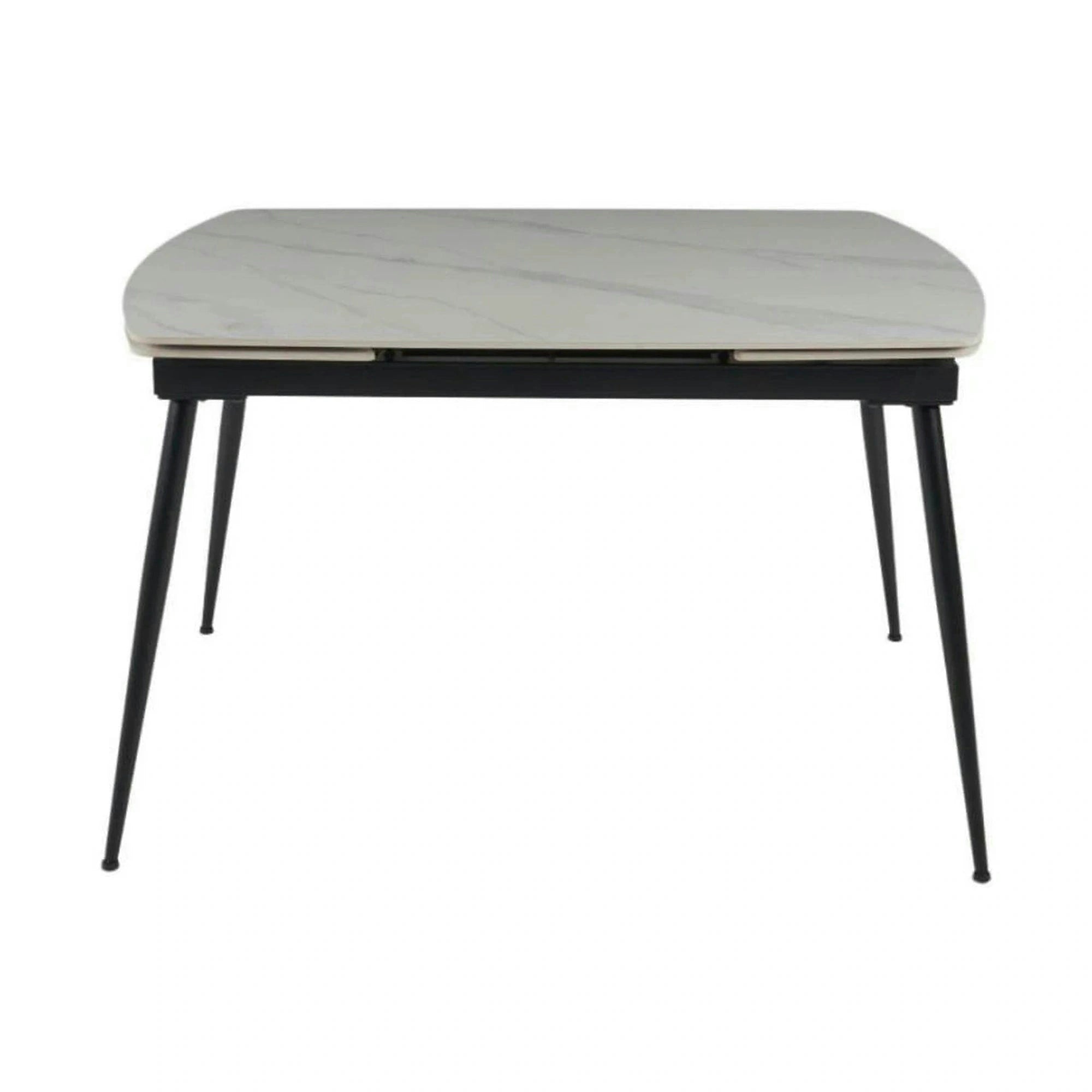 Masa extensibila VELA, alb cu efect de marmura/negru, ceramica/metal, 110/170x75x76 cm