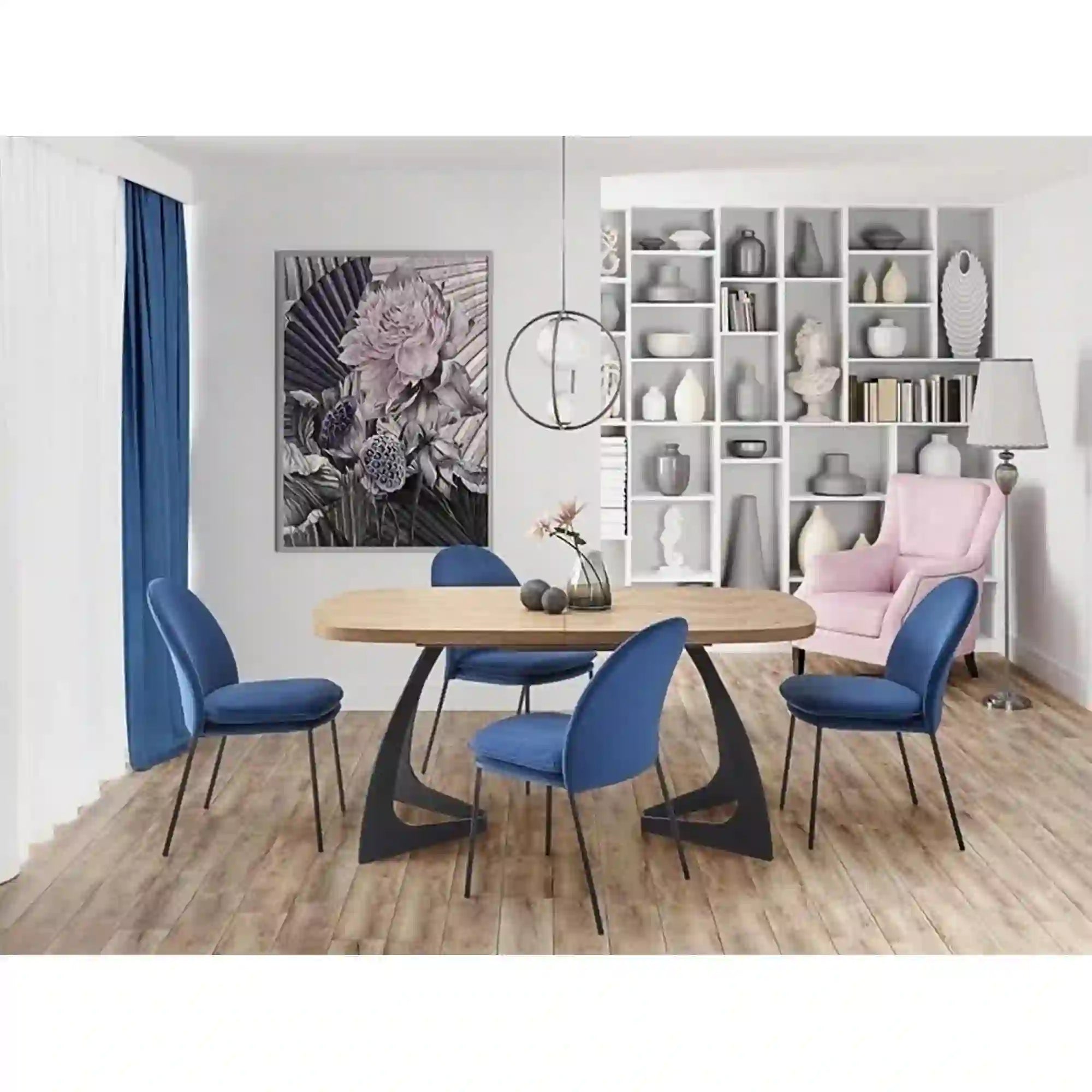 Masa extensibila VELDON, stejar/negru, 160/200x90x75 cm