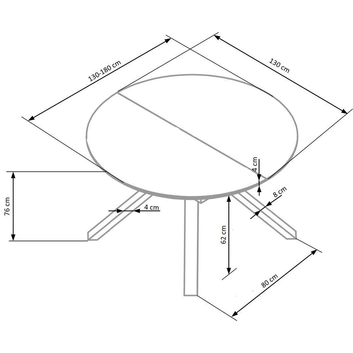 Masa extensibila VERTIGO, negru, sticla securizata/otel, 130/180x130x76 cm