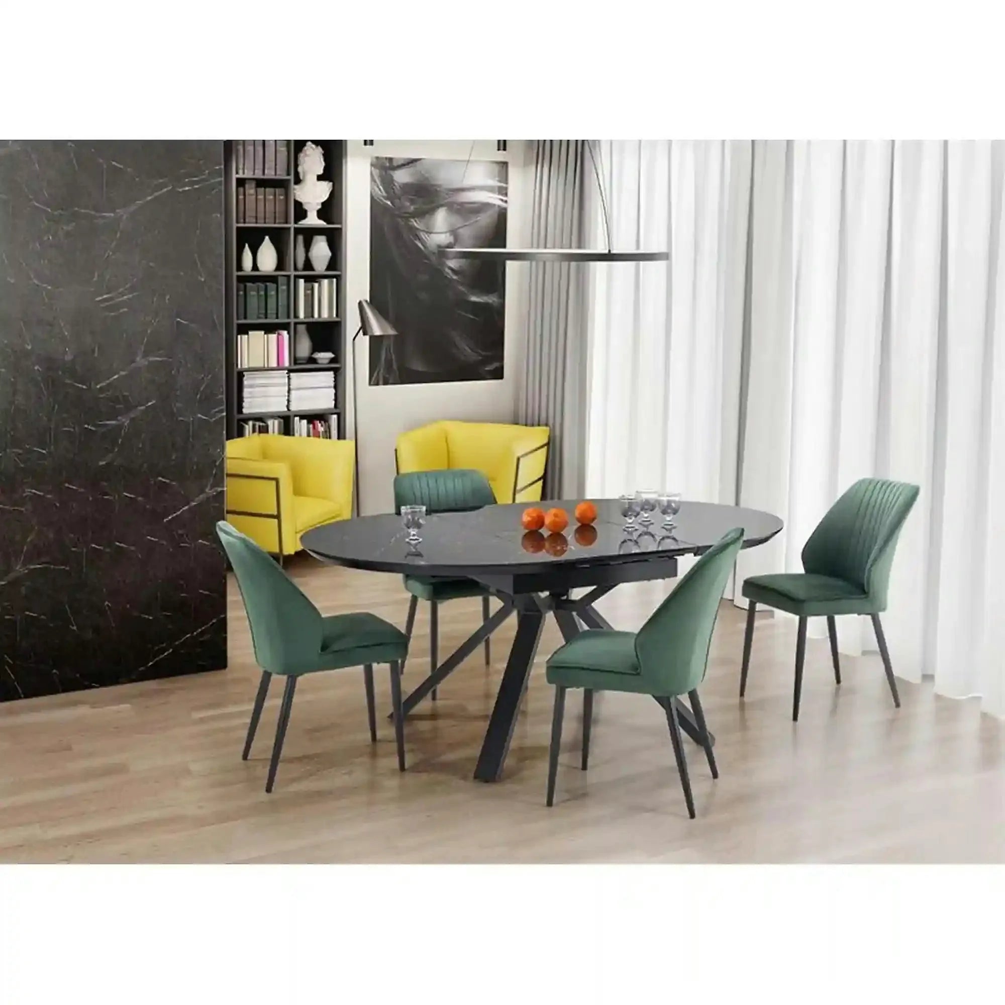 Masa extensibila VERTIGO, negru, sticla securizata/otel, 130/180x130x76 cm