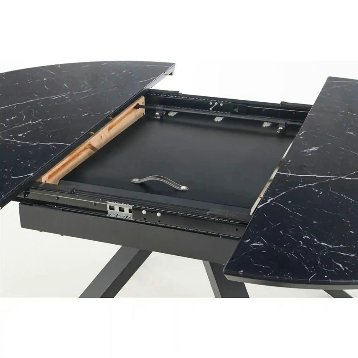 Masa extensibila VERTIGO, negru, sticla securizata/otel, 130/180x130x76 cm