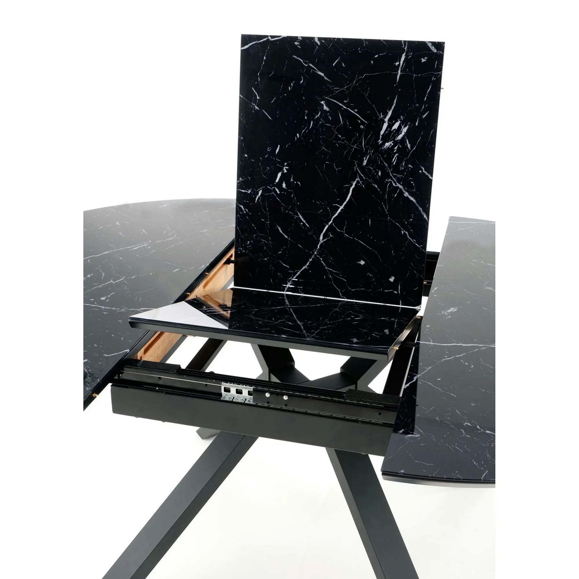Masa extensibila VERTIGO, negru, sticla securizata/otel, 130/180x130x76 cm