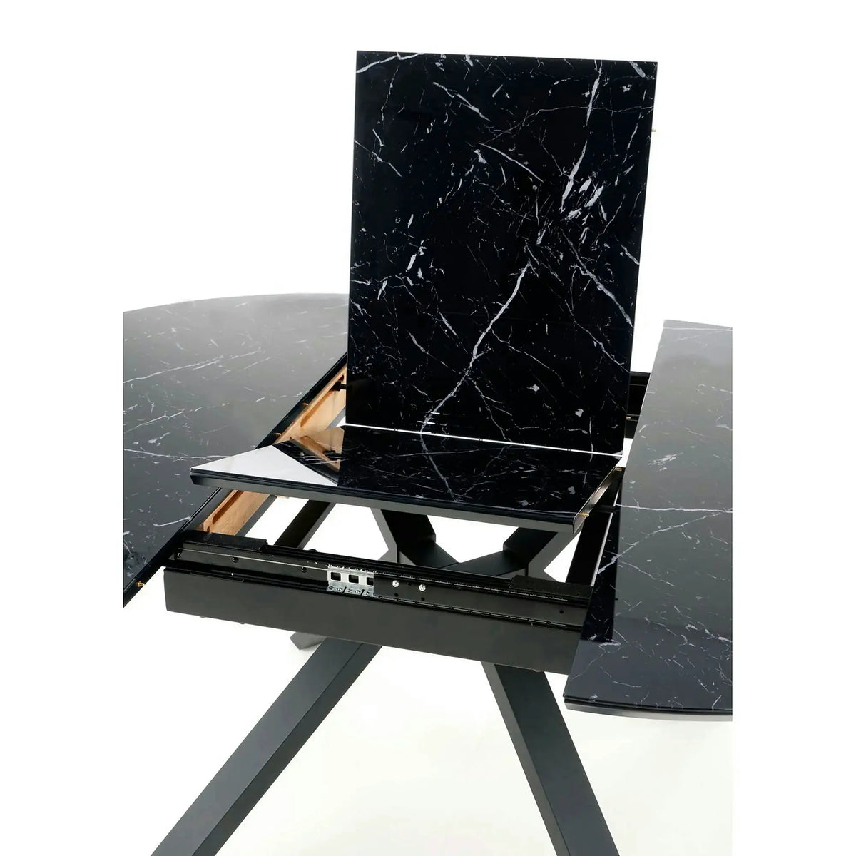 Masa extensibila VERTIGO, negru, sticla securizata/otel, 130/180x130x76 cm