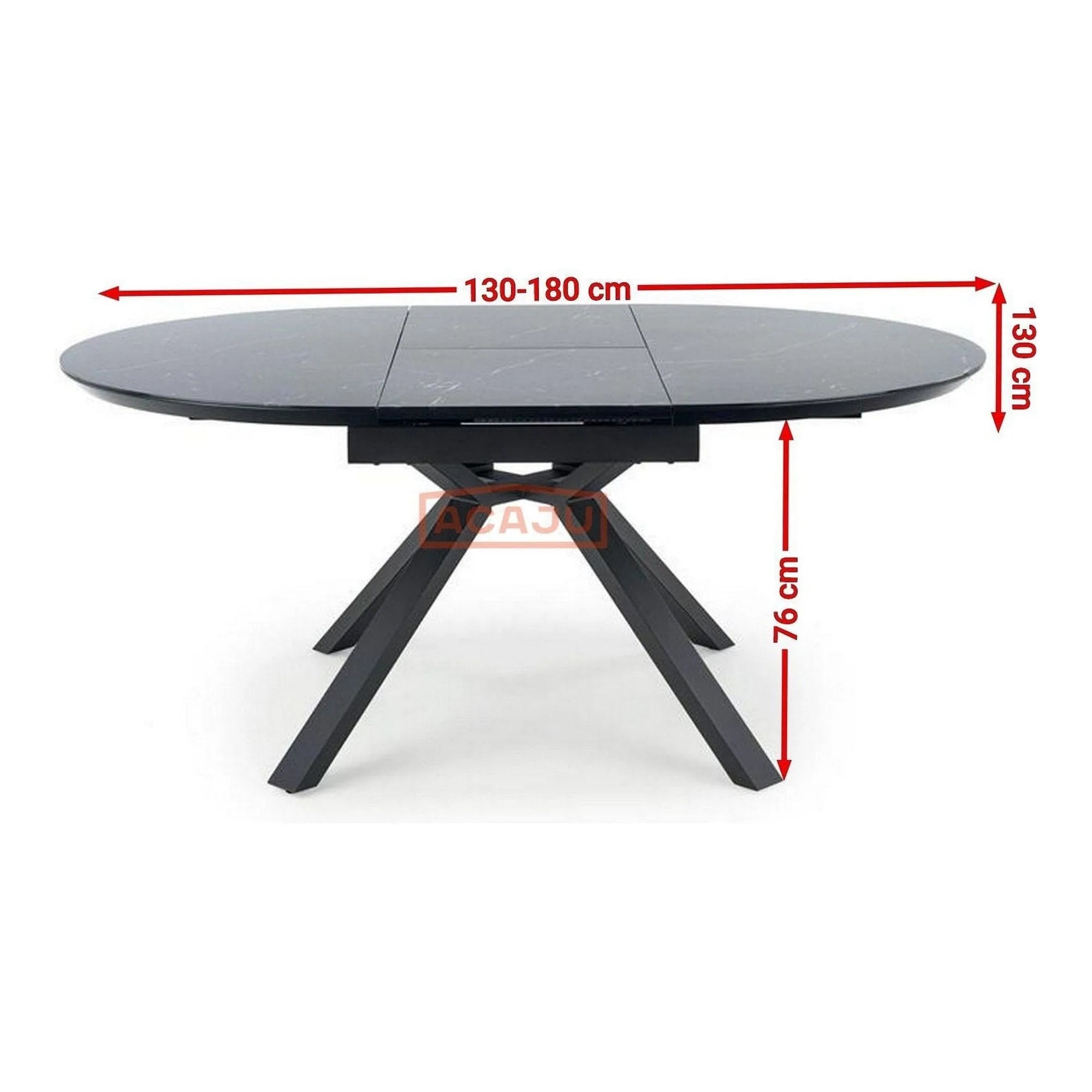 Masa extensibila VERTIGO, negru, sticla securizata/otel, 130/180x130x76 cm