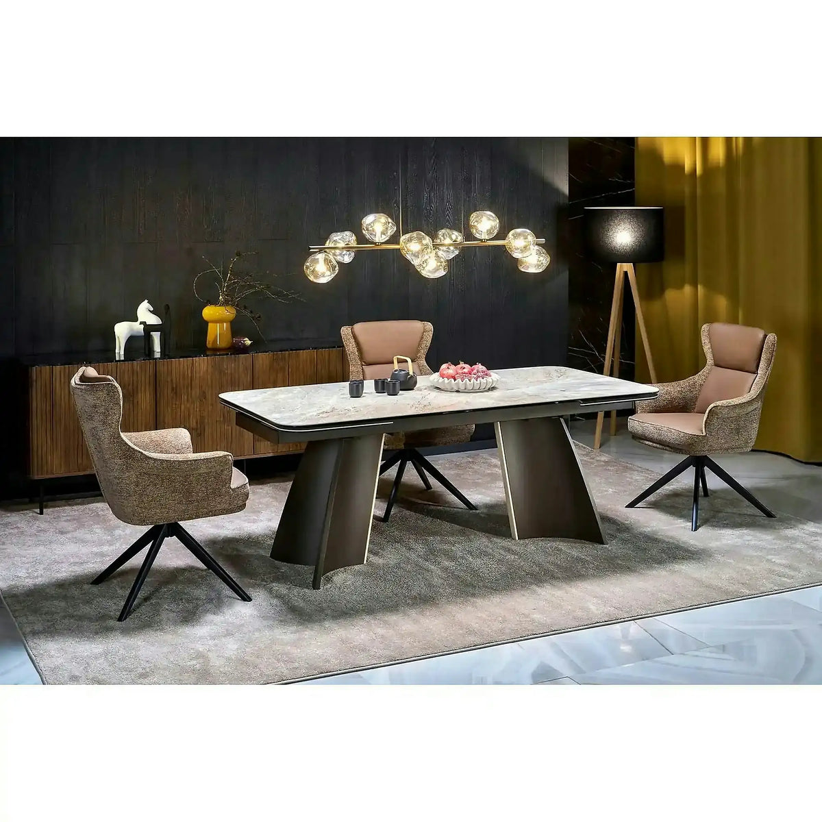 Masa extensibila VESNA, bej/maro, ceramica/sticla/metal/lemn, 180/260x90x76 cm