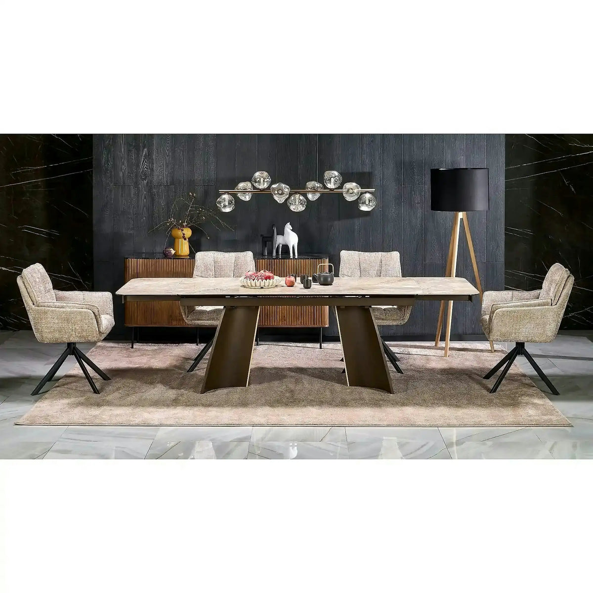 Masa extensibila VESNA, bej/maro, ceramica/sticla/metal/lemn, 180/260x90x76 cm