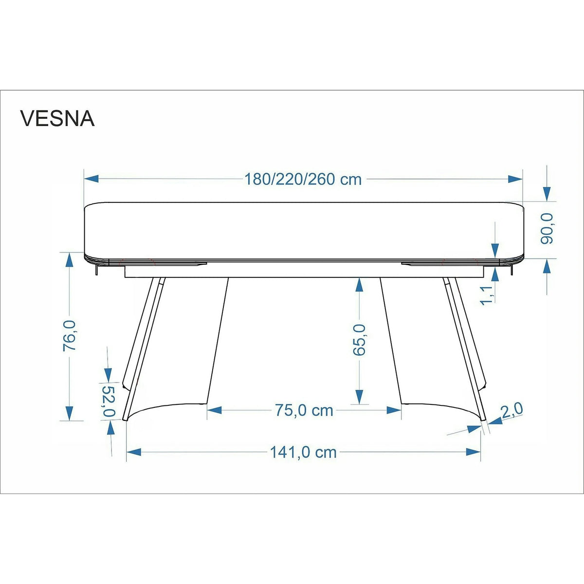 Masa extensibila VESNA, bej/maro, ceramica/sticla/metal/lemn, 180/260x90x76 cm