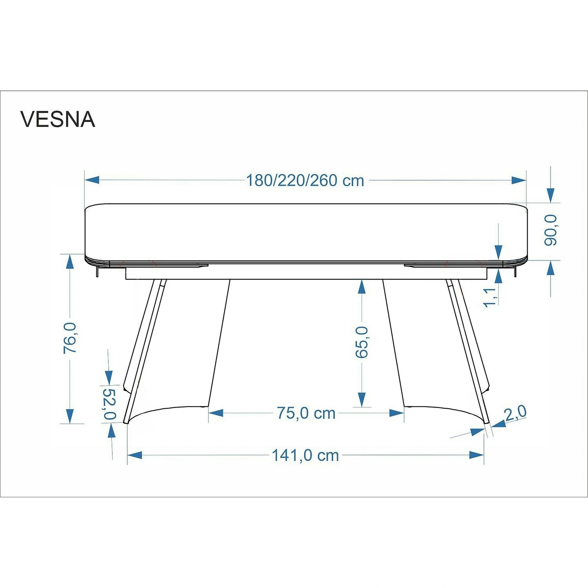 Masa extensibila VESNA, bej/maro, ceramica/sticla/metal/lemn, 180/260x90x76 cm