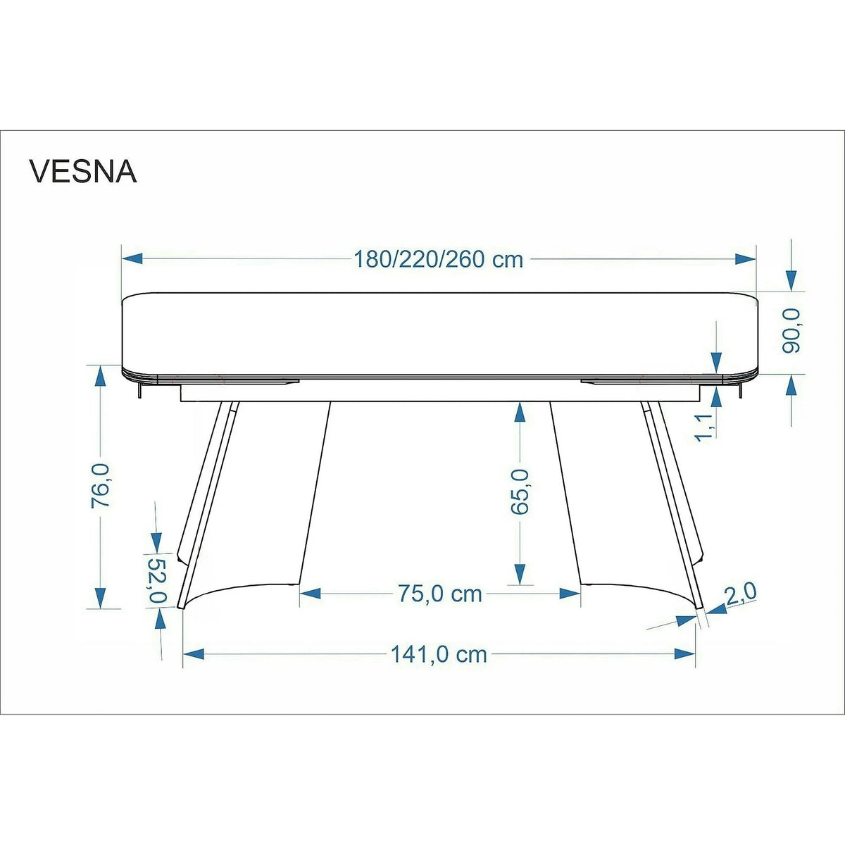 Masa extensibila VESNA, bej/maro, ceramica/sticla/metal/lemn, 180/260x90x76 cm