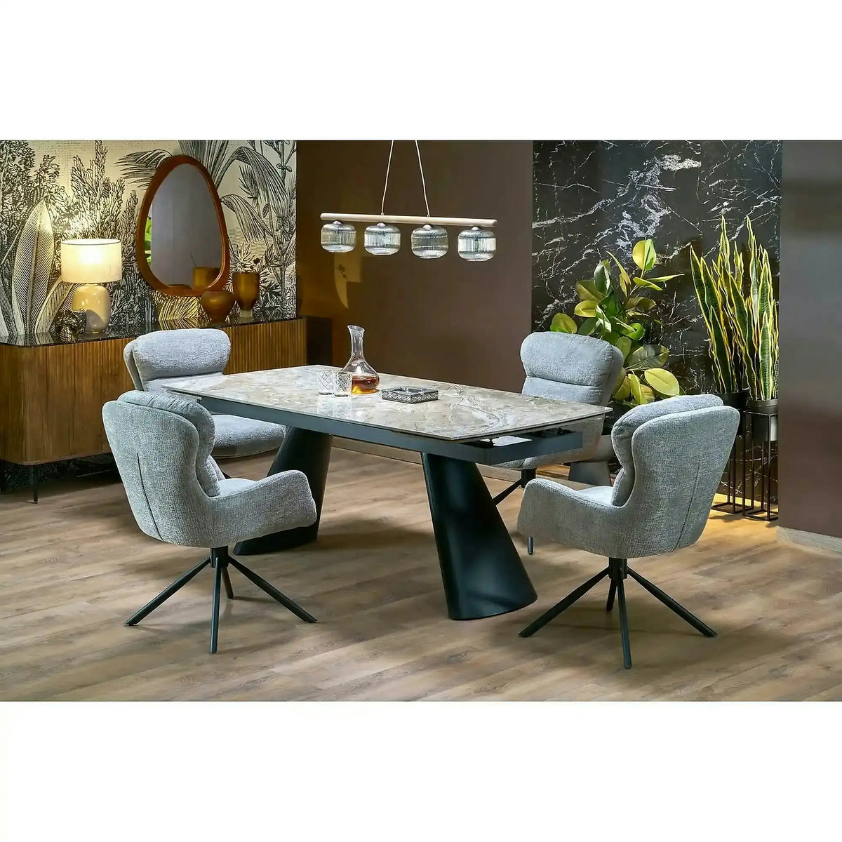 Masa extensibila VINCE, maro/negru, piatra sinterizata/metal, 180/238x90x85 cm