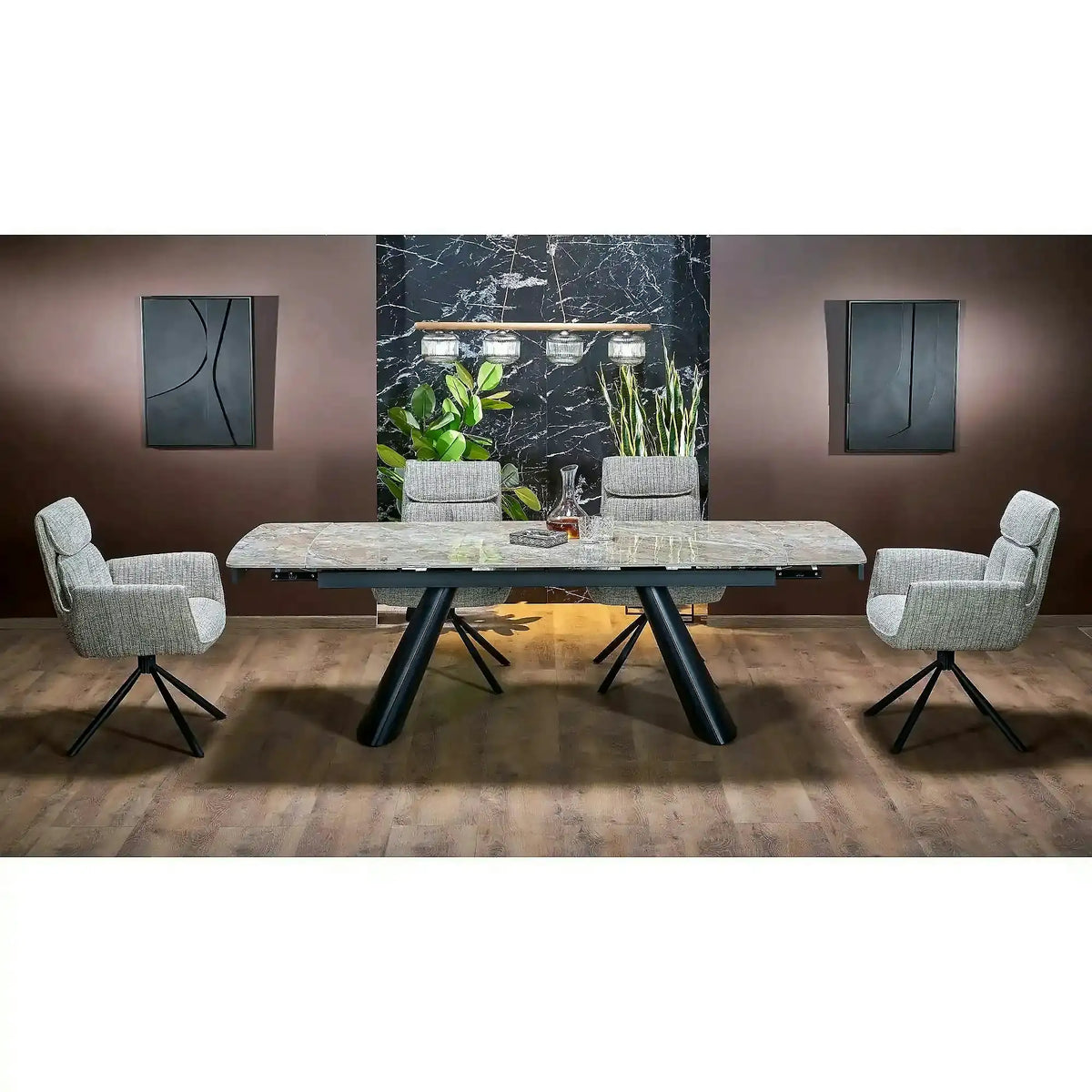 Masa extensibila VINCE, maro/negru, piatra sinterizata/metal, 180/238x90x85 cm