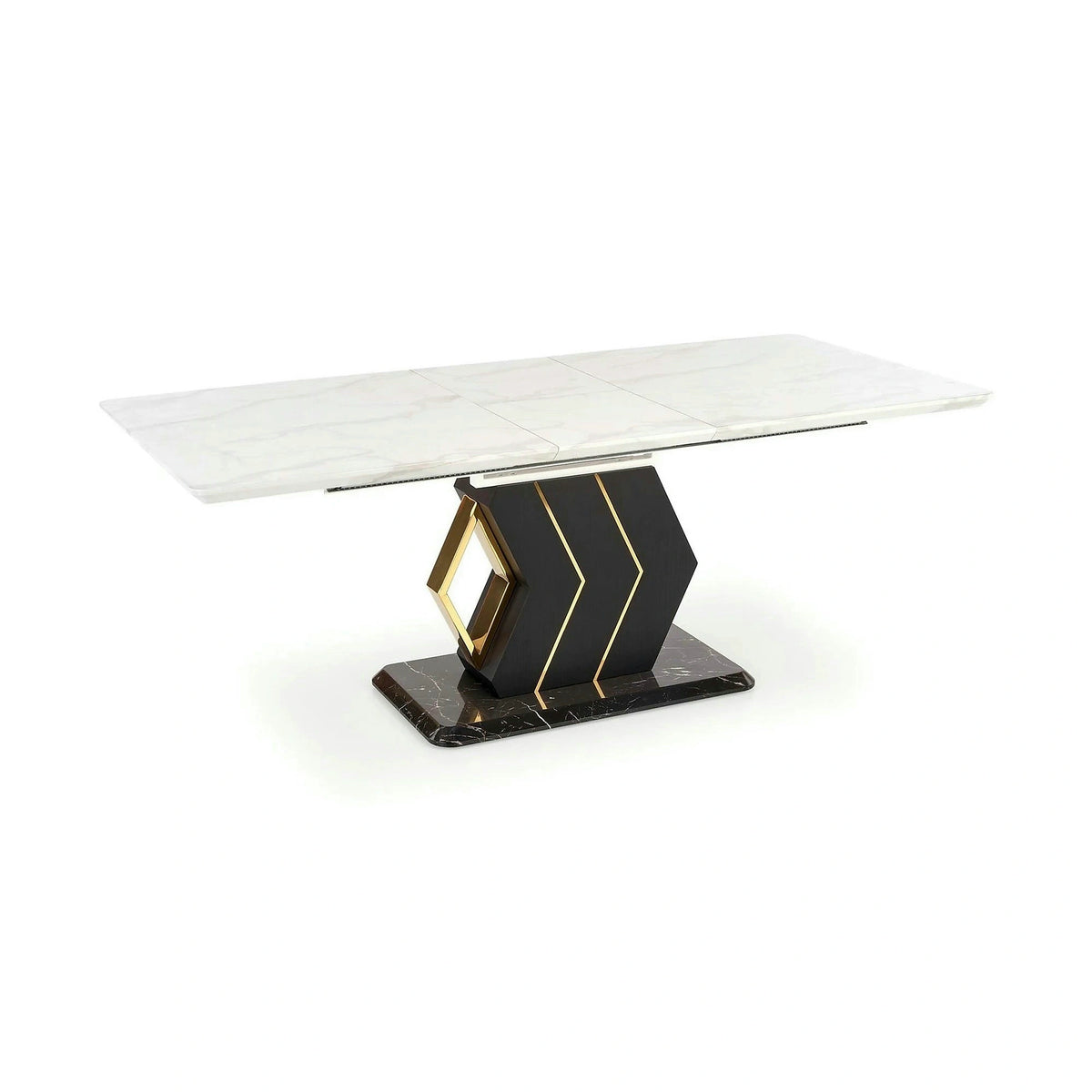 Masa extensibila VINCENZO, alb/negru/auriu, 160/200x90x77 cm