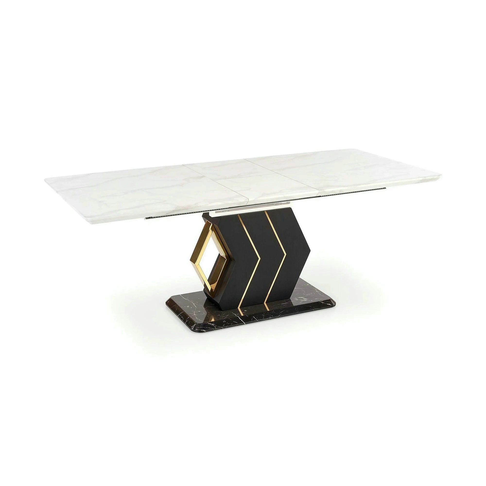 Masa extensibila VINCENZO, alb/negru/auriu, 160/200x90x77 cm