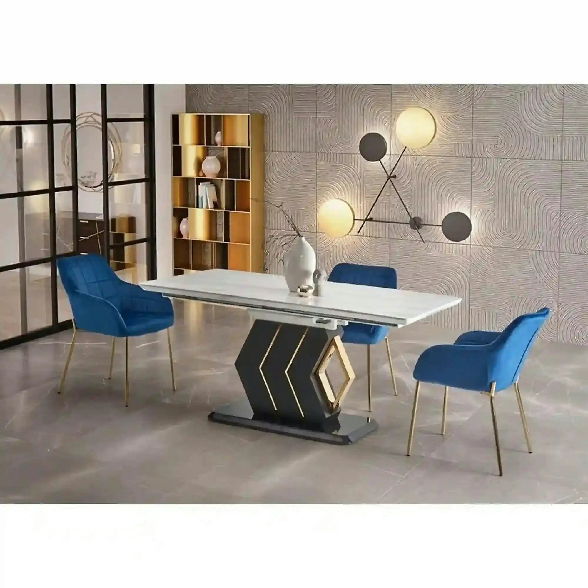 Masa extensibila VINCENZO, alb/negru/auriu, 160/200x90x77 cm