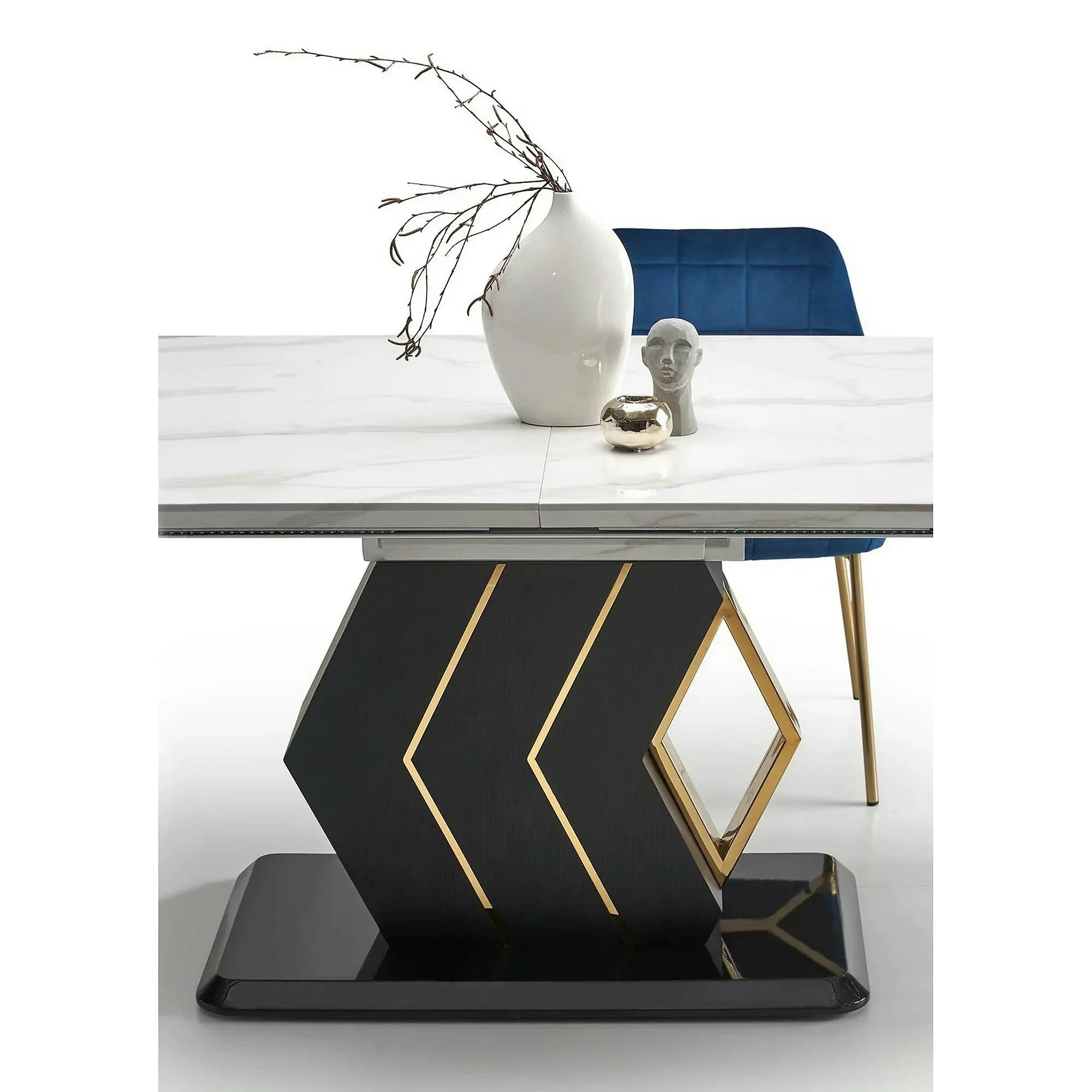 Masa extensibila VINCENZO, alb/negru/auriu, 160/200x90x77 cm
