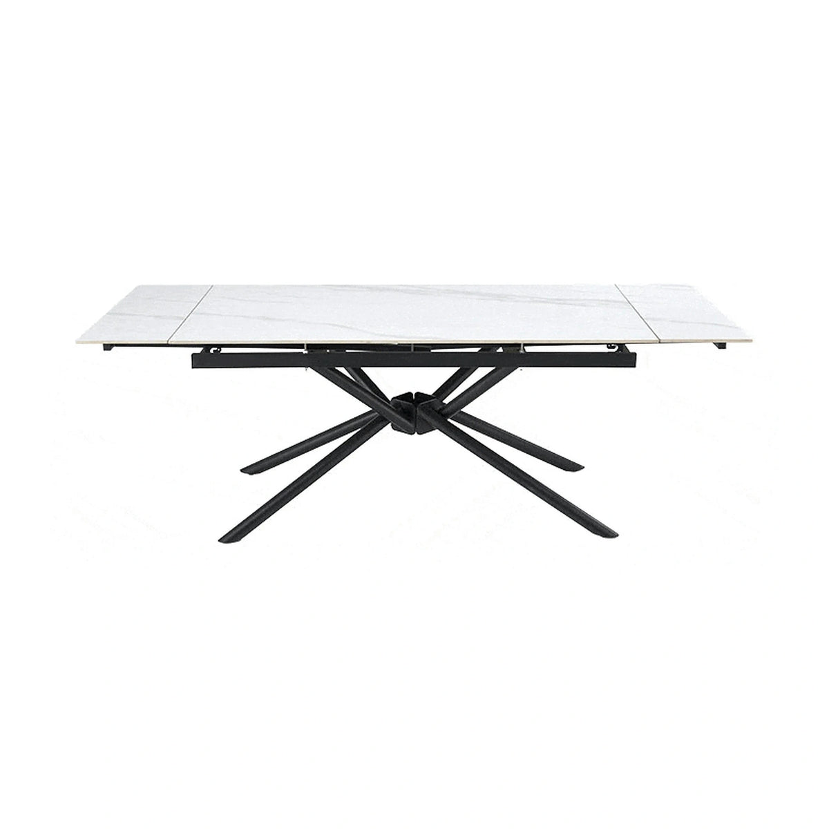 Masa extensibila VITORINO, alb cu efect de marmura/negru, piatra sinterizata/otel, 160/220x90x75 cm