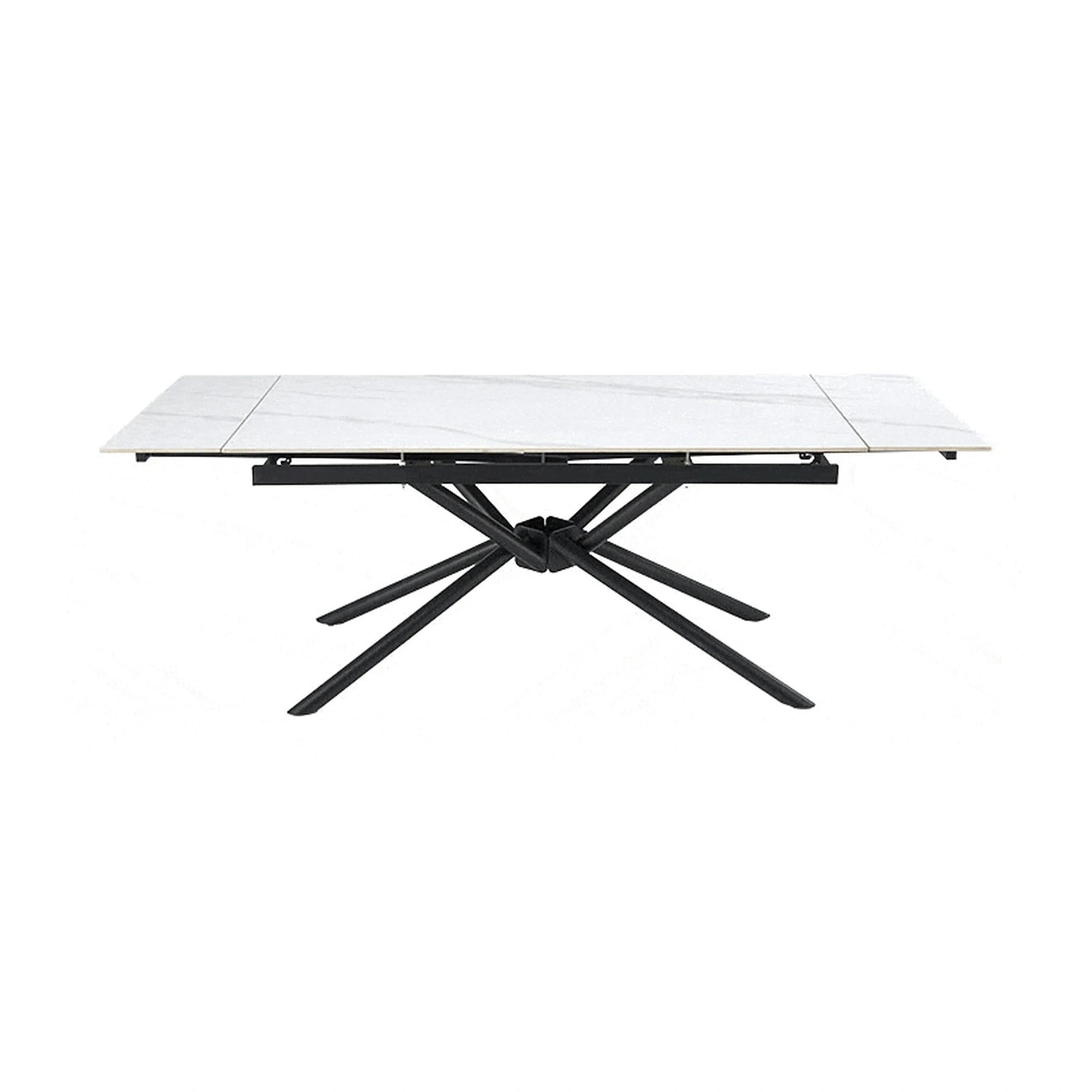 Masa extensibila VITORINO, alb cu efect de marmura/negru, piatra sinterizata/otel, 160/220x90x75 cm