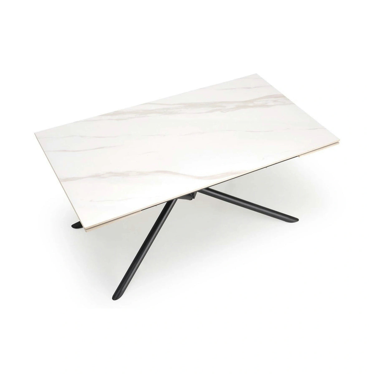 Masa extensibila VITORINO, alb cu efect de marmura/negru, piatra sinterizata/otel, 160/220x90x75 cm