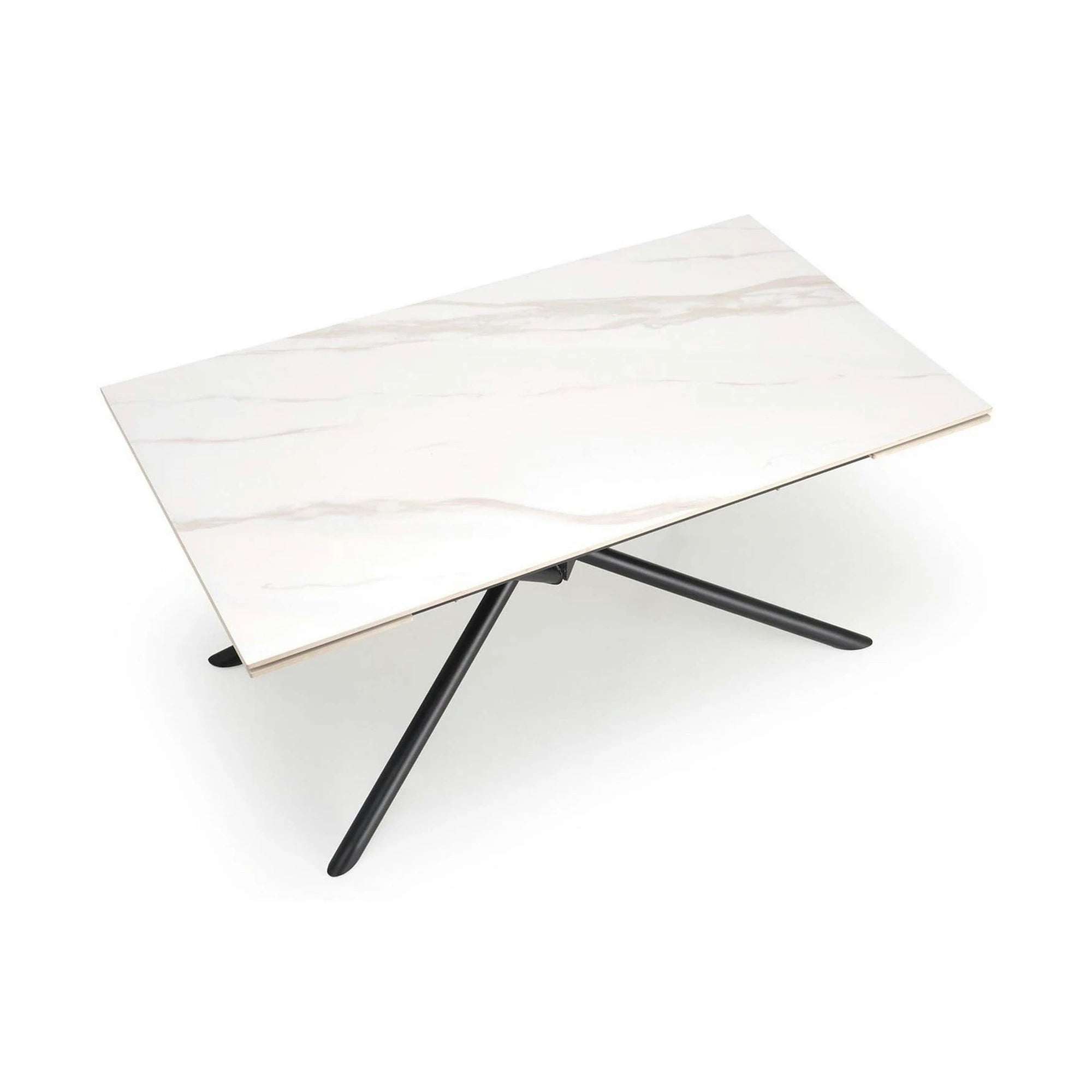 Masa extensibila VITORINO, alb cu efect de marmura/negru, piatra sinterizata/otel, 160/220x90x75 cm