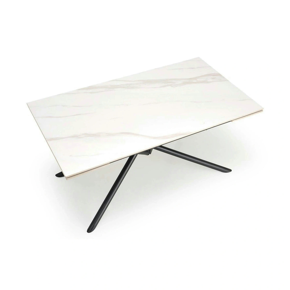 Masa extensibila VITORINO, alb cu efect de marmura/negru, piatra sinterizata/otel, 160/220x90x75 cm