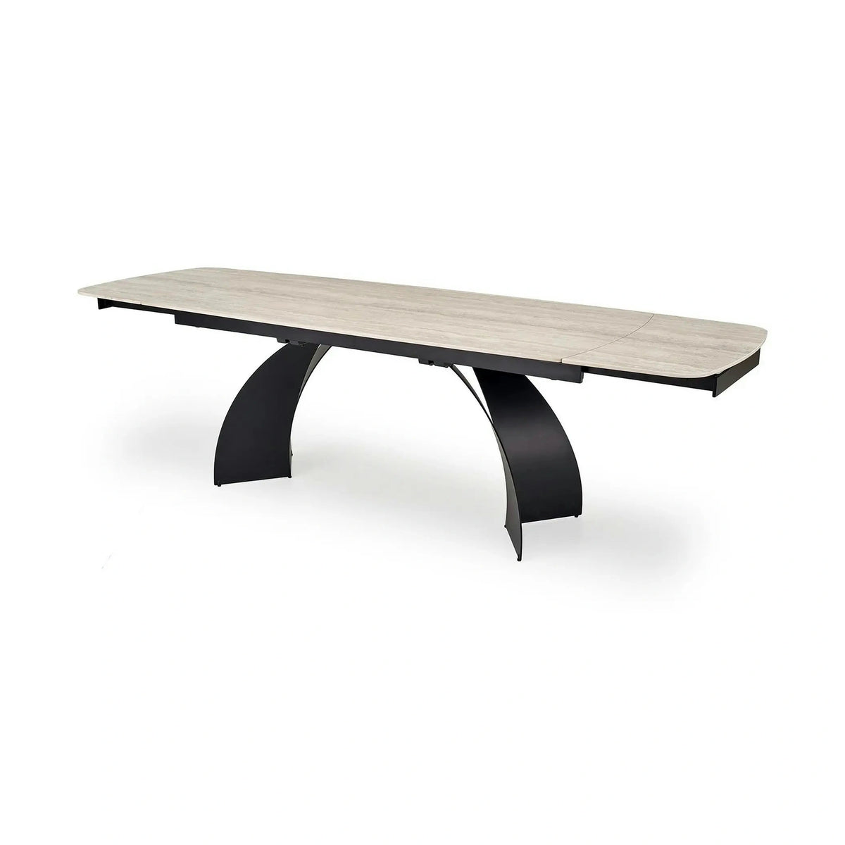 Masa extensibila VITRUS, travertin/negru, piatra sinterizata/metal, 180/260x90x76 cm