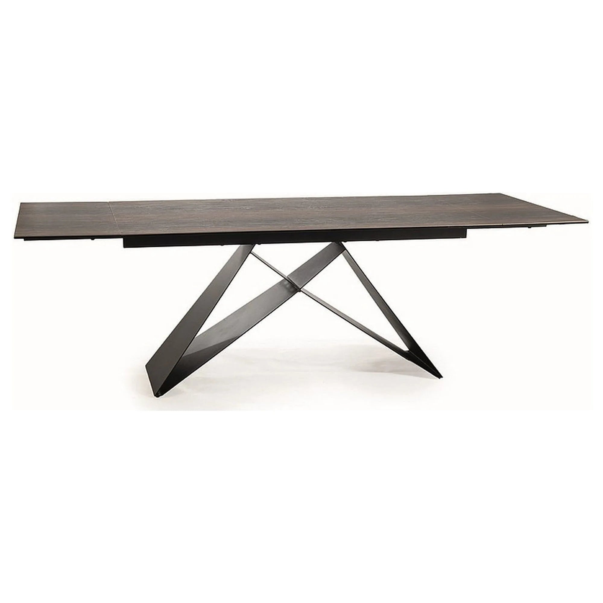 Masa extensibila WESTIN CERAMIC, maro/negru mat, sticla securizata/metal, 160-240x90x77 cm