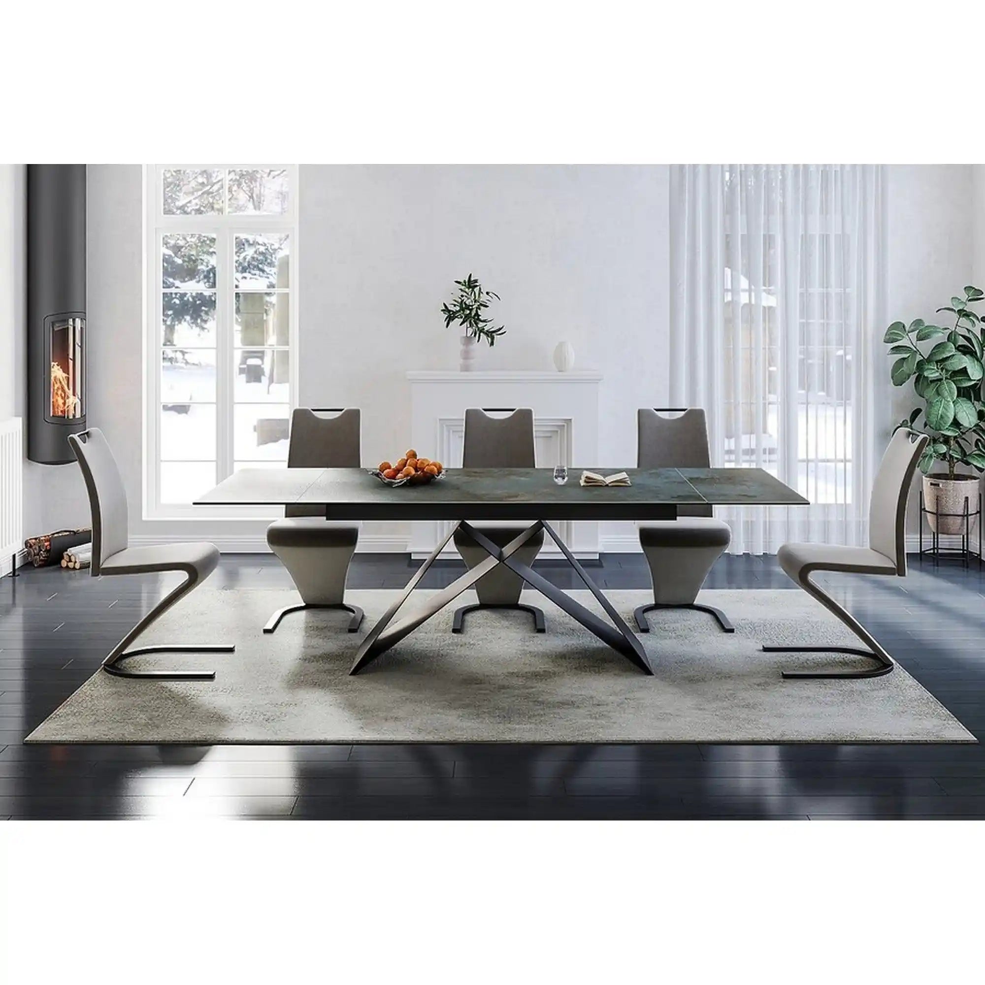 Masa extensibila WESTIN CERAMIC, sticla securizata/ceramica, turcoaz/negru mat, 160-240x90x77 cm