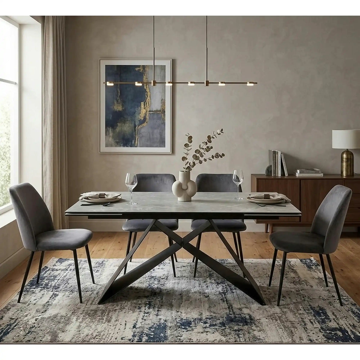 Masa extensibila WESTIN, crem/negru, sticla/metal, 160-240x90x77 cm